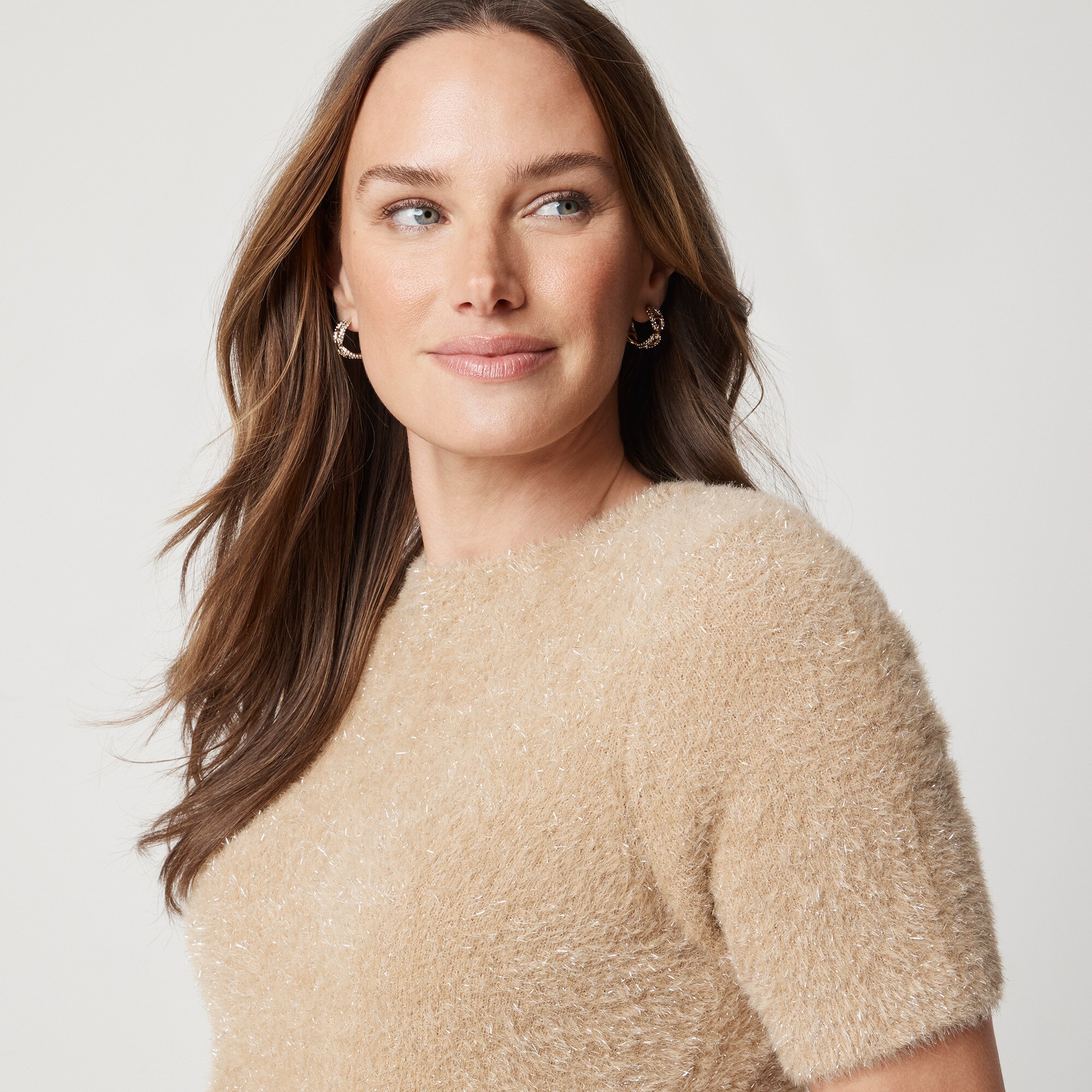 Short-sleeve tinsel sweater