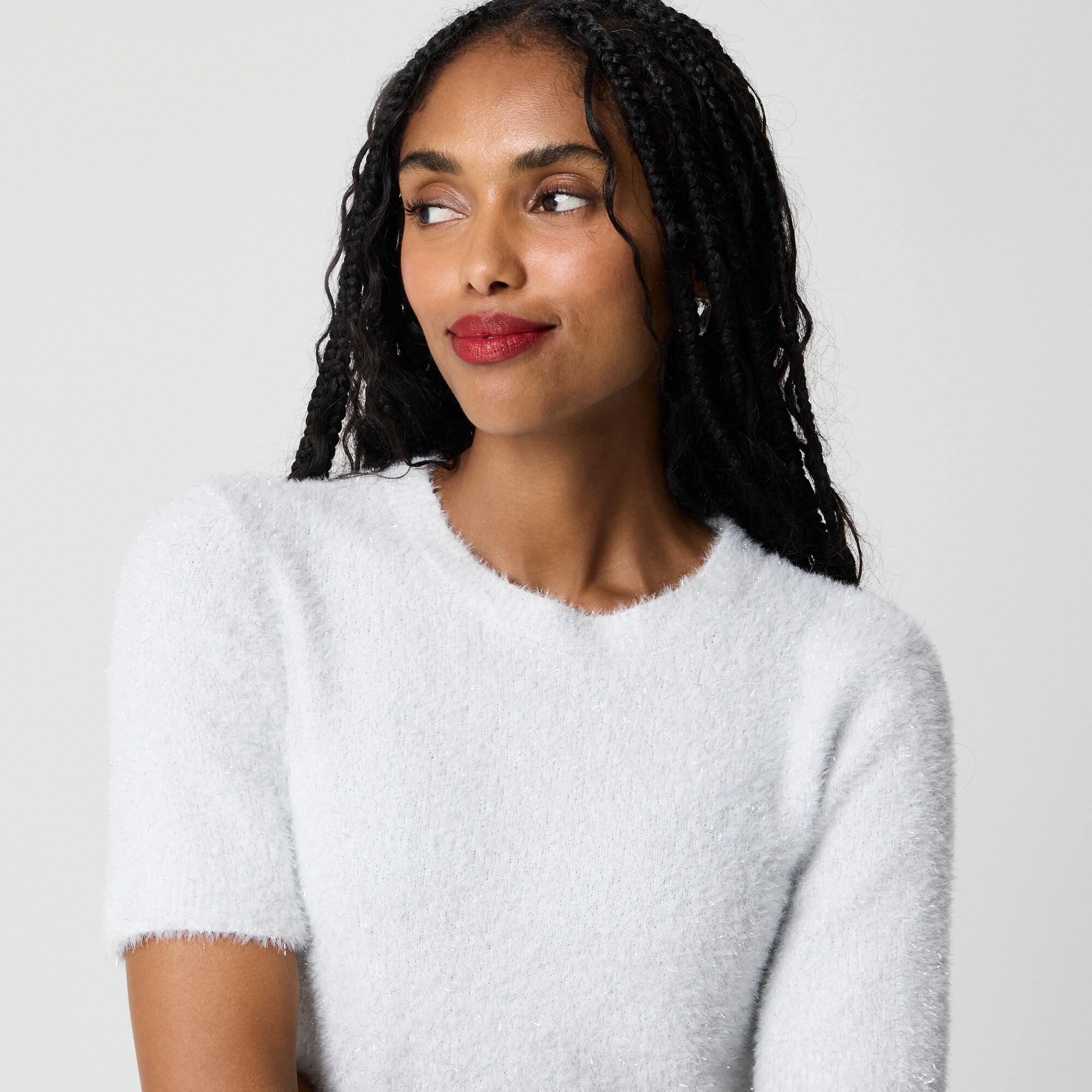 Short-sleeve tinsel sweater