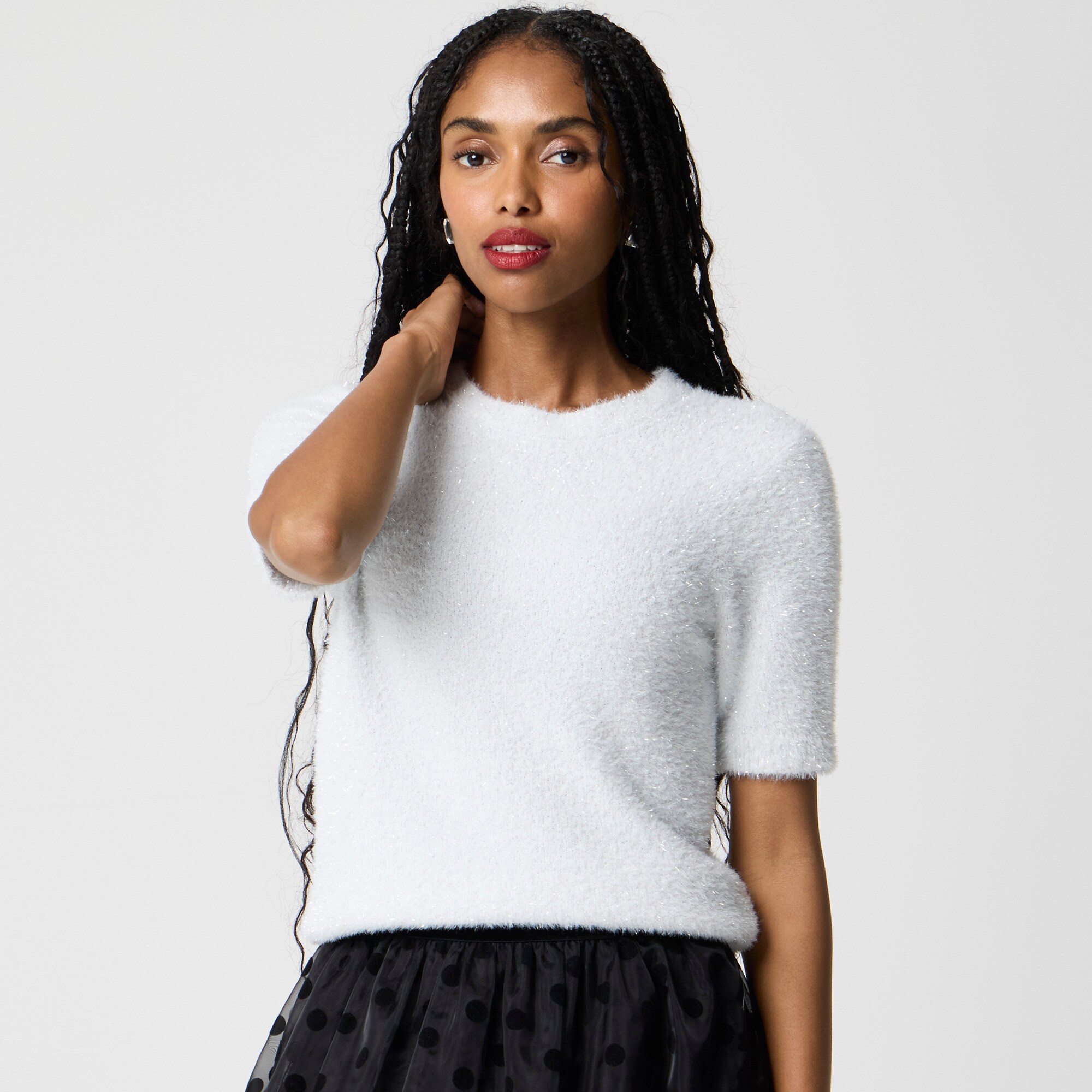 Short-sleeve tinsel sweater