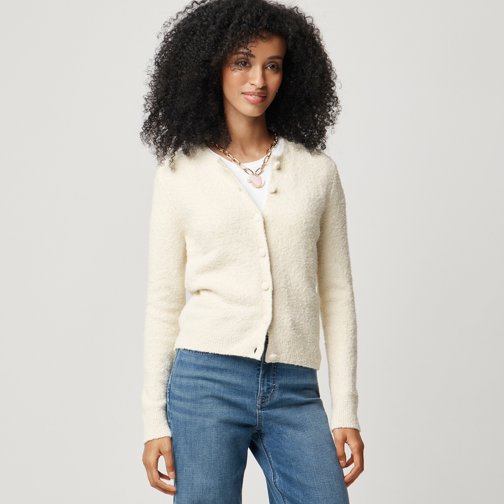 womens Cotton-blend boucl&eacute; cardigan sweater