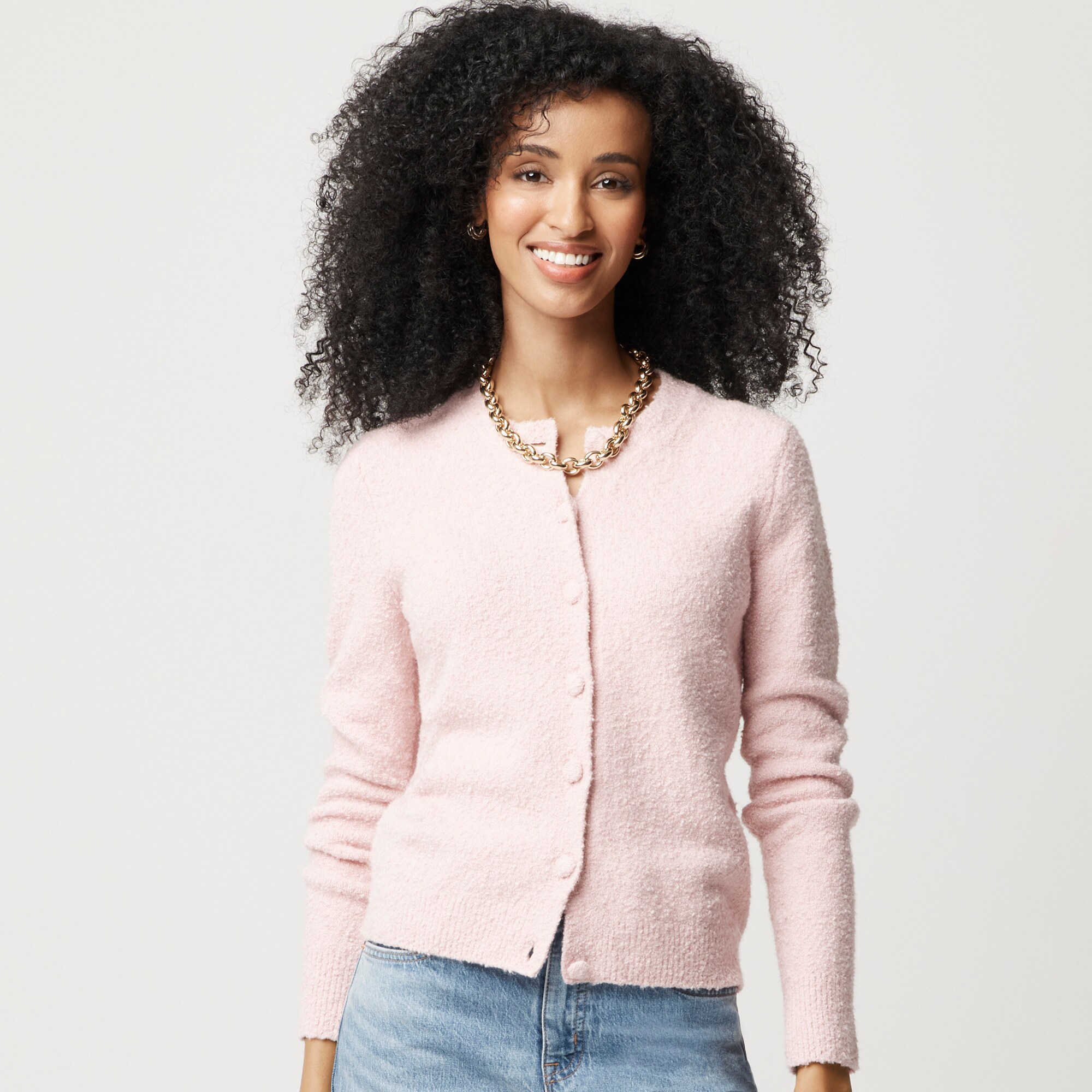 womens Cotton-blend boucl&eacute; cardigan sweater