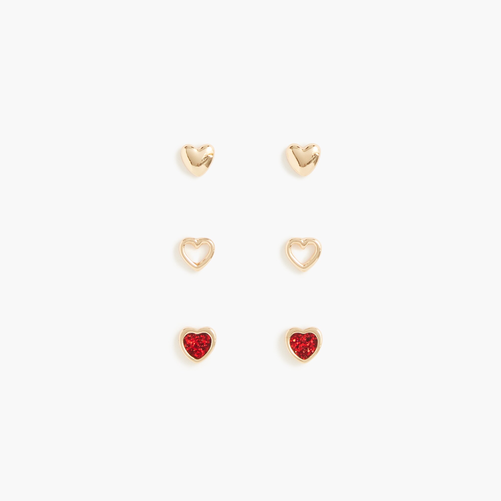 girls' heart earrings pack-of-three for girls