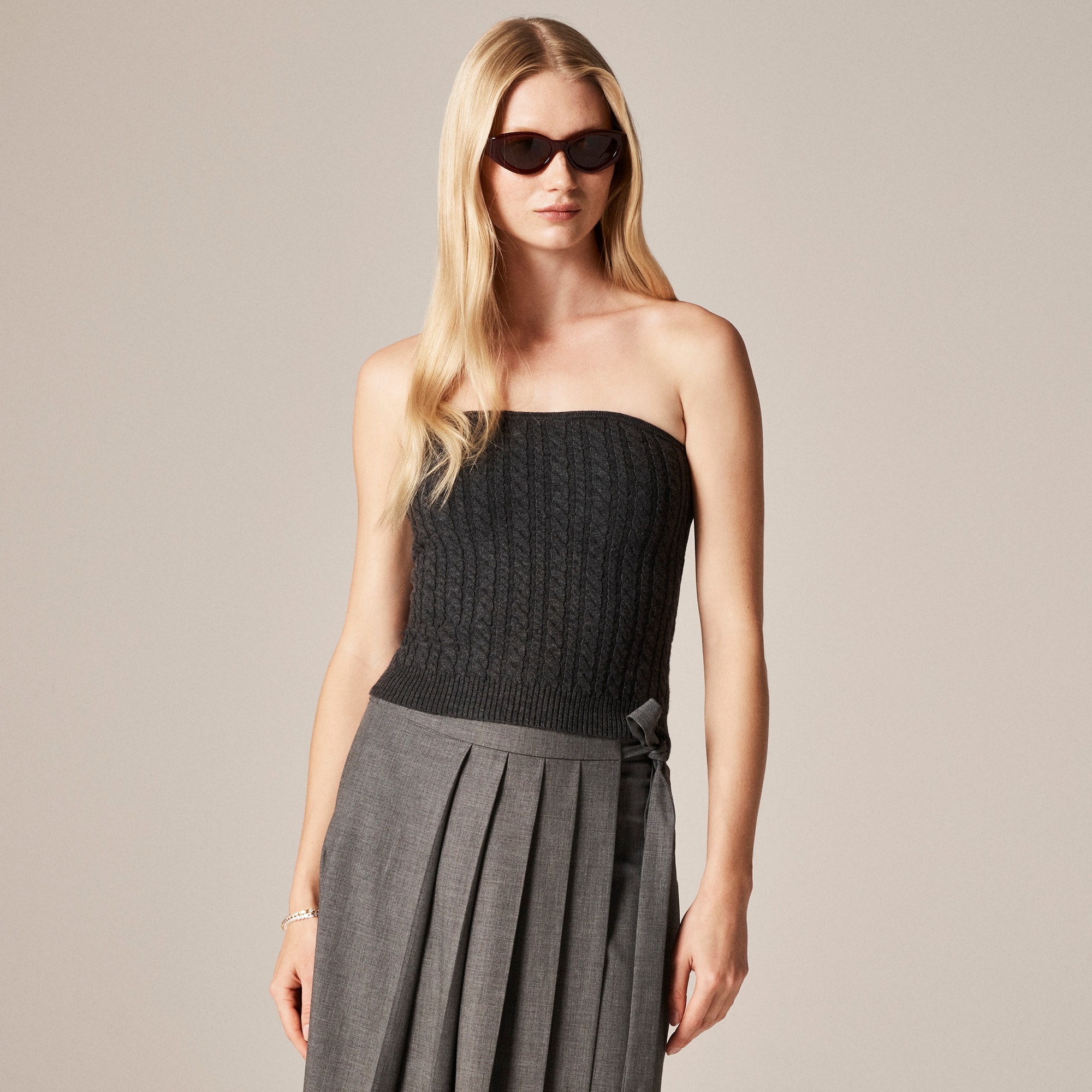 Cable-knit tube top in merino wool