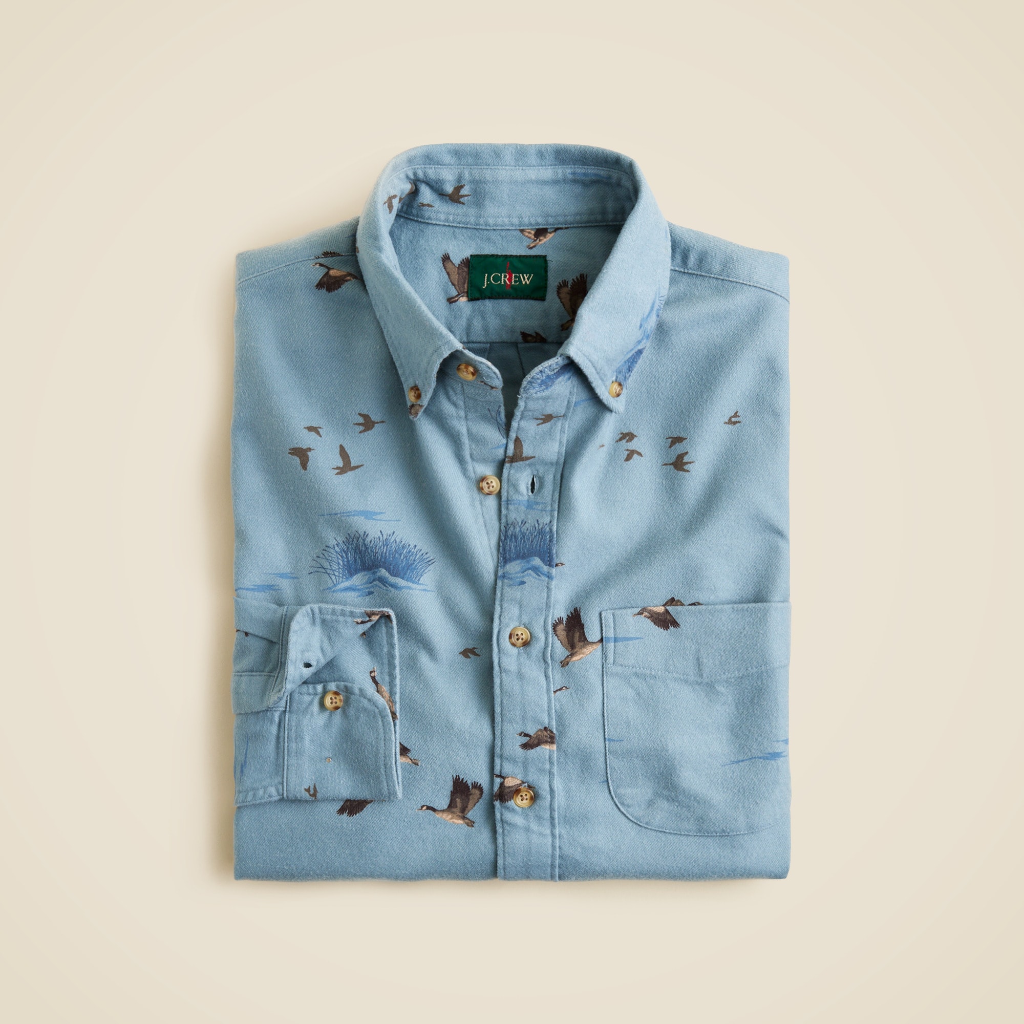 Midweight flannel shirt with button-down collar