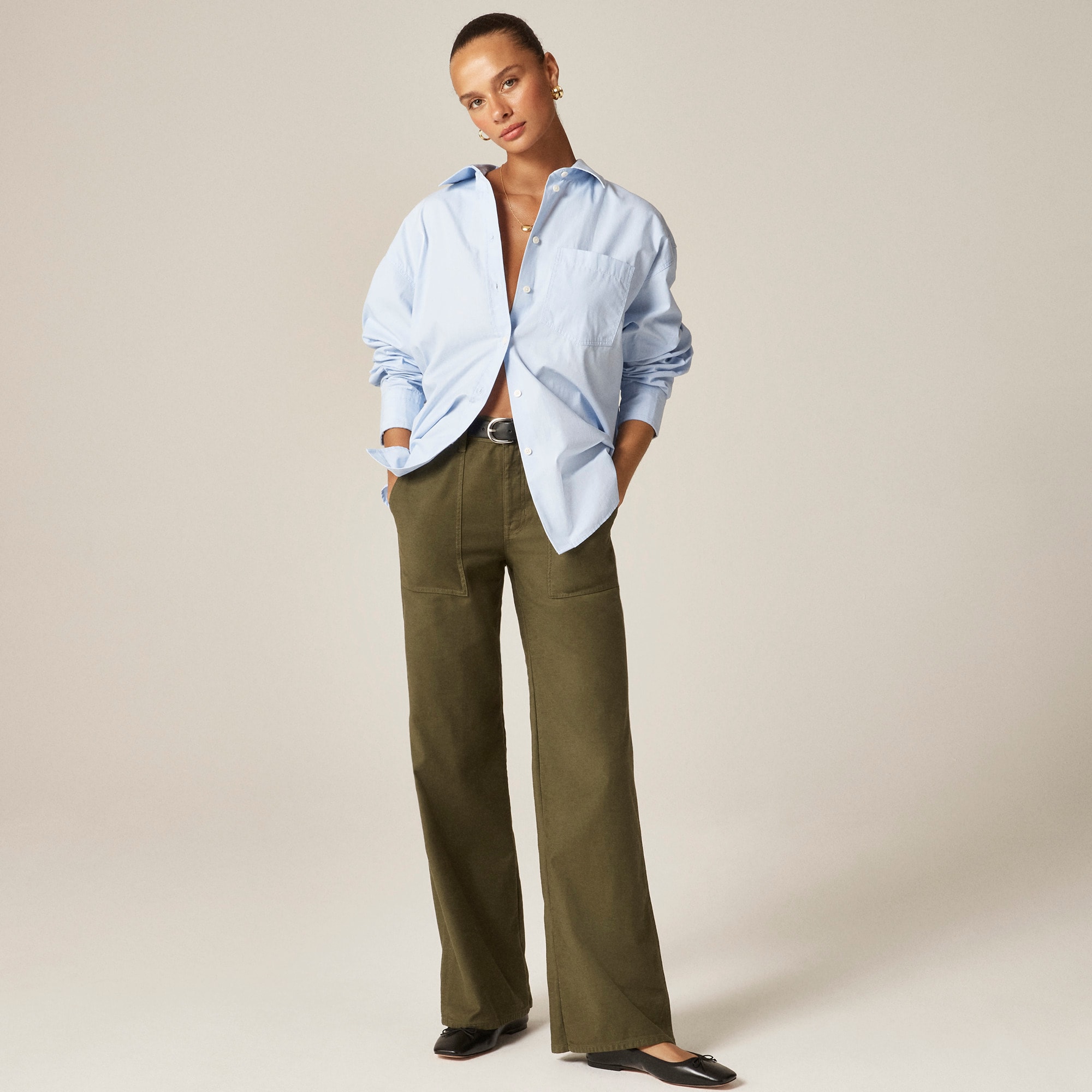 Camp-pocket wide-leg pant