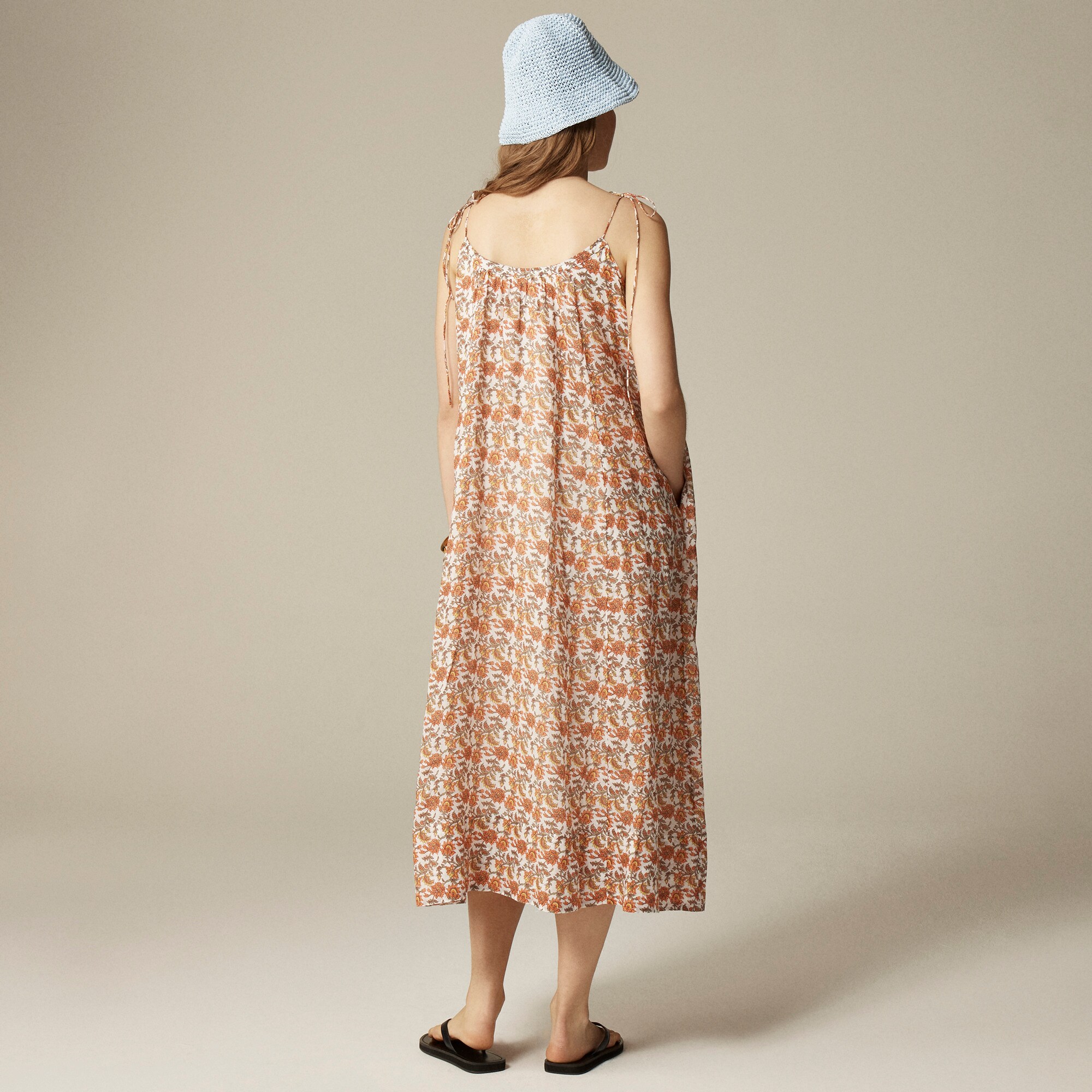 jcrew embroidered midi dress in ramie Scoop Neck Ramie Dresses