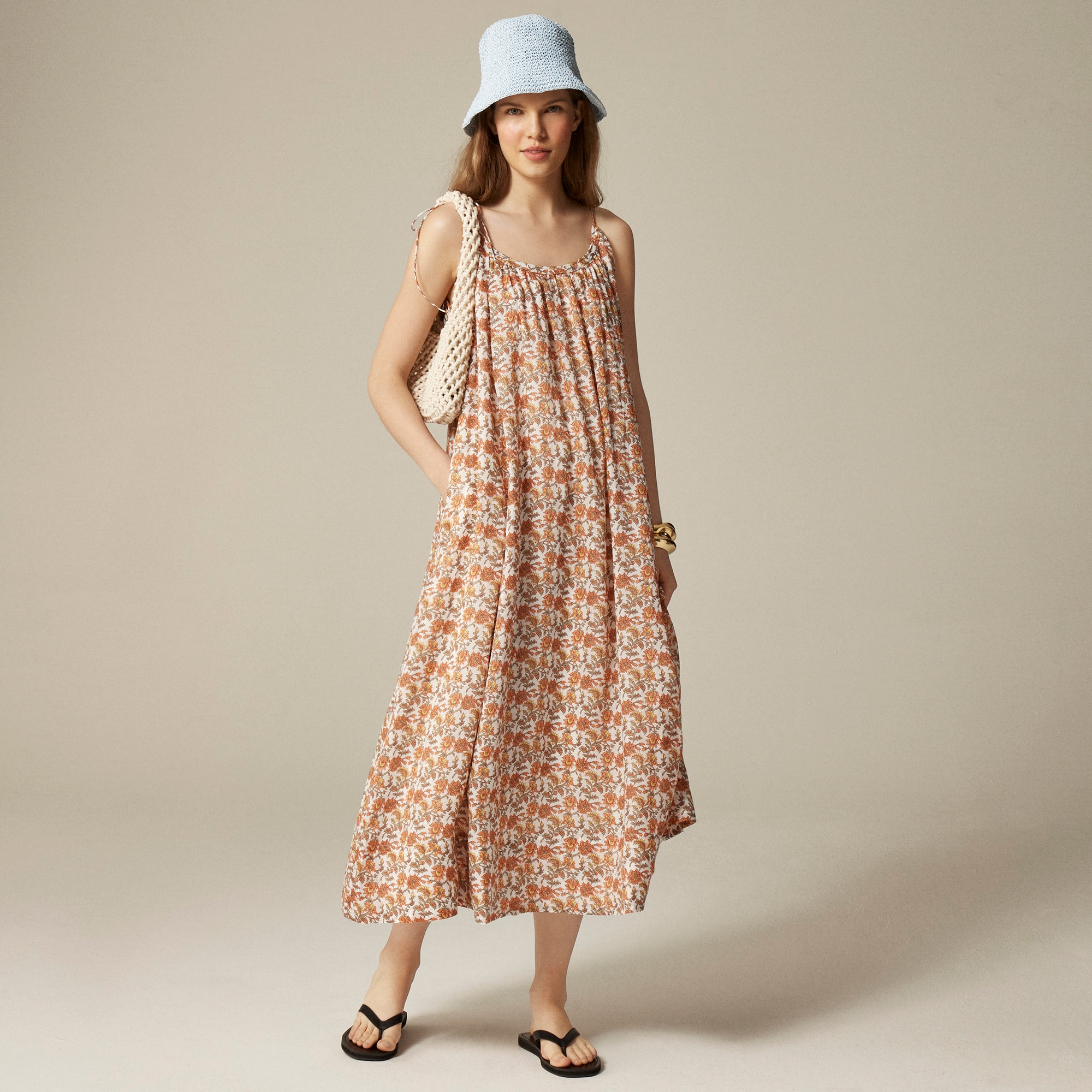 womens Floaty tie-shoulder dress in ramie