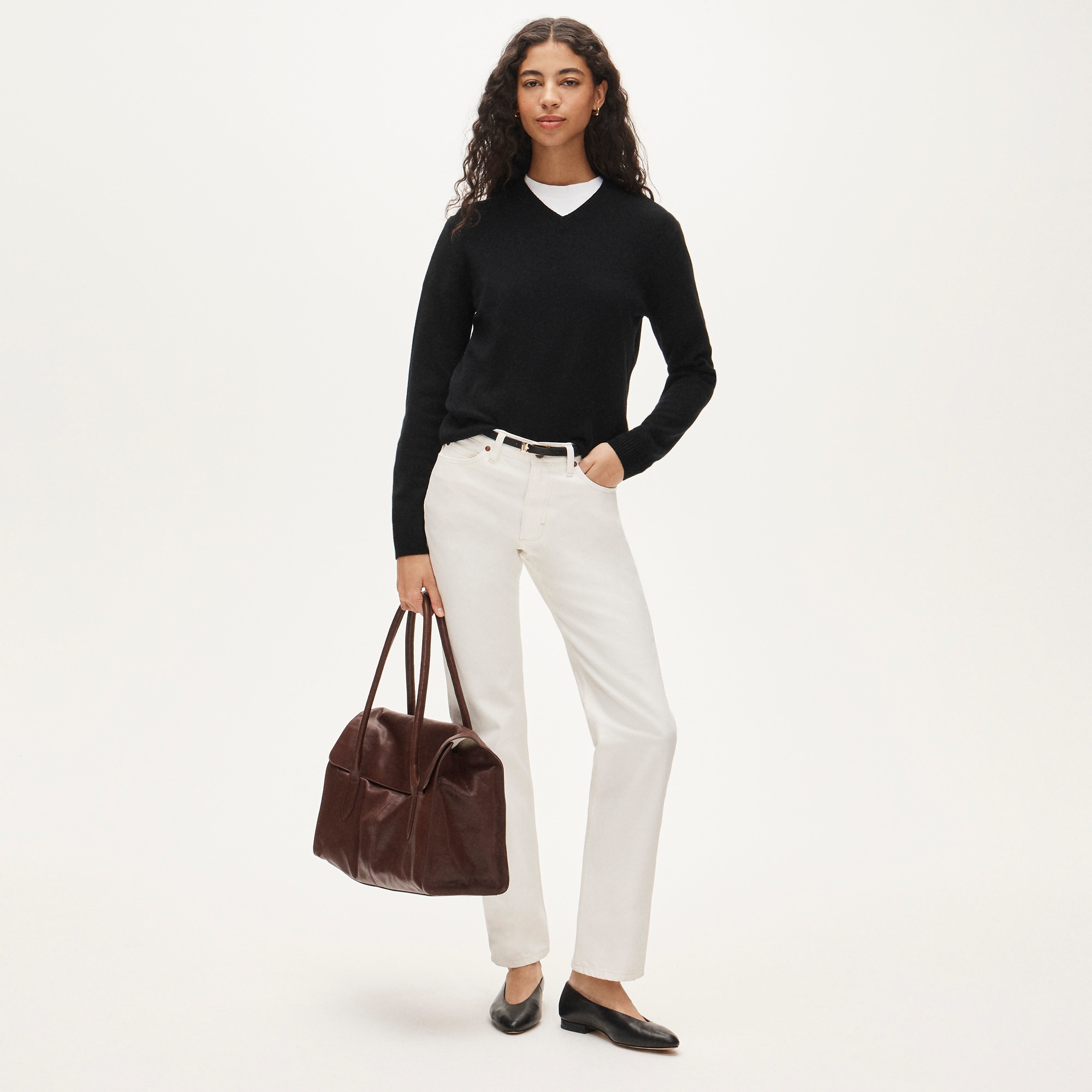 Cashmere high V-neck sweater