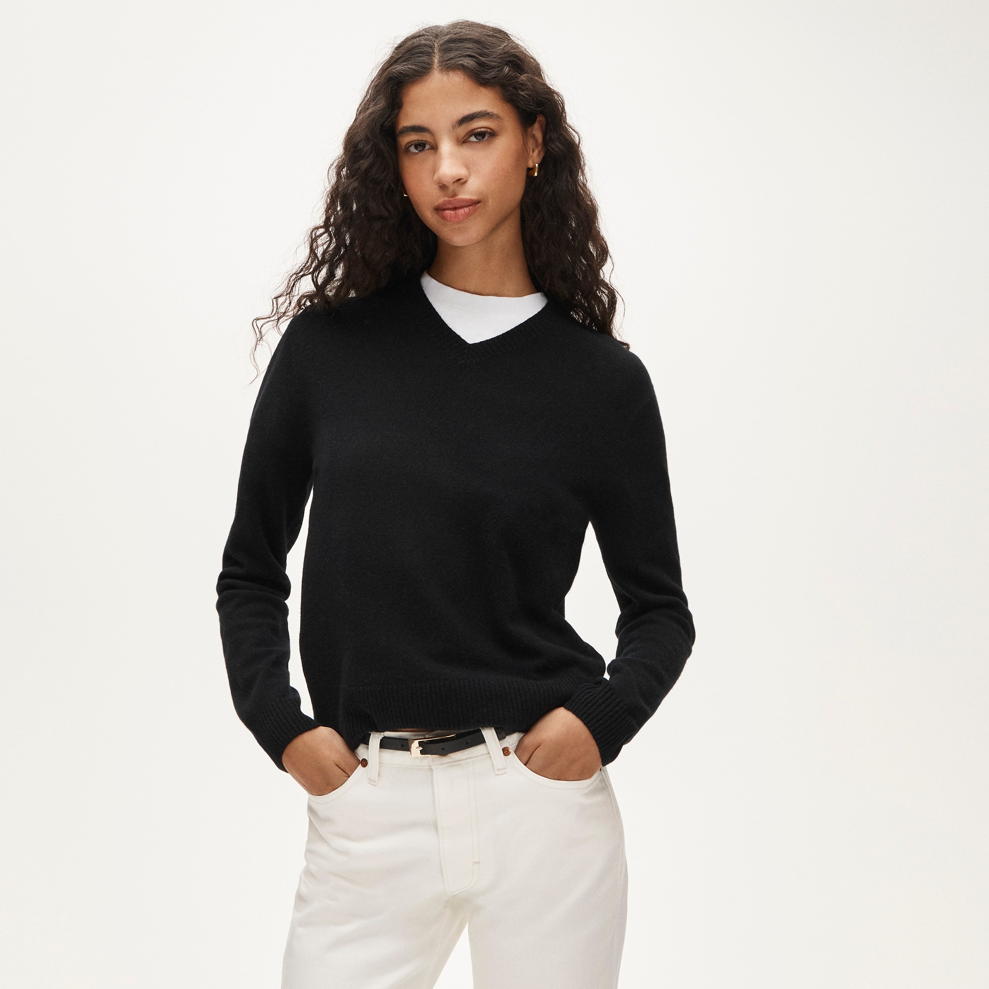 Cashmere high V-neck sweater
