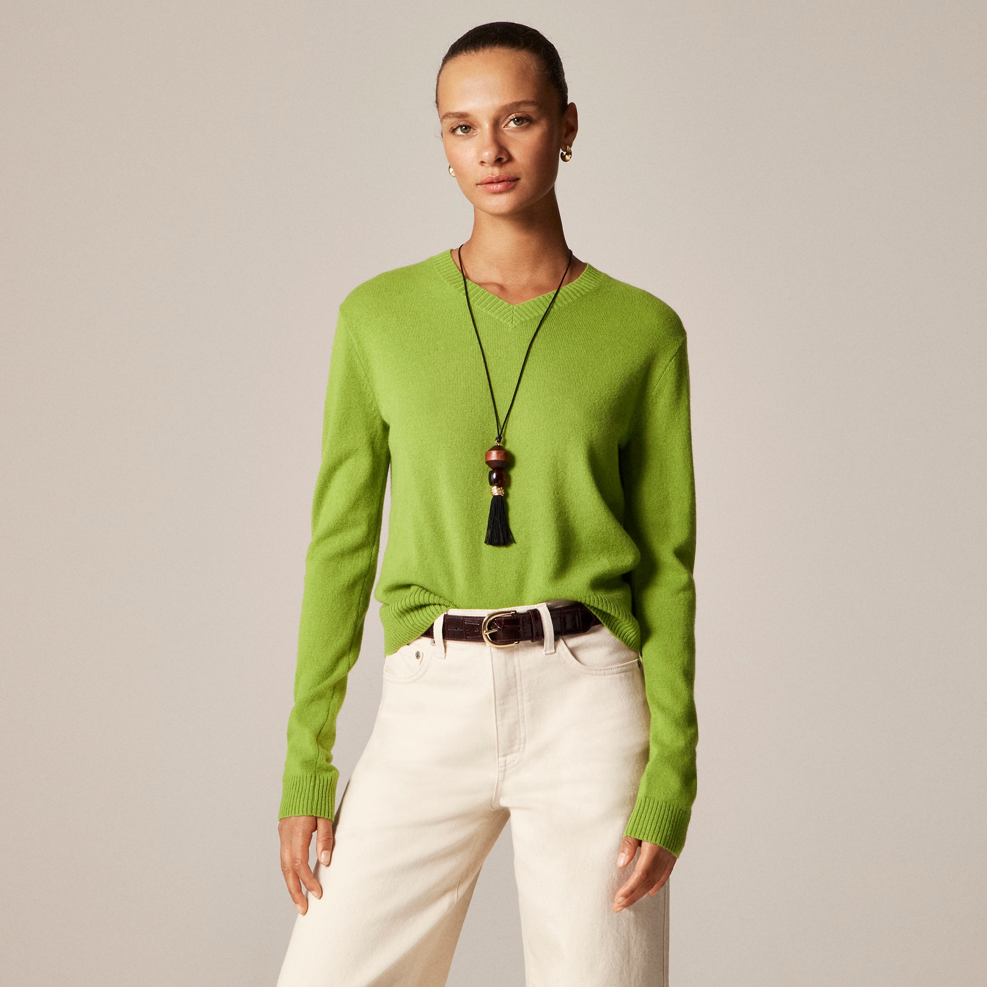 Cashmere high V-neck sweater