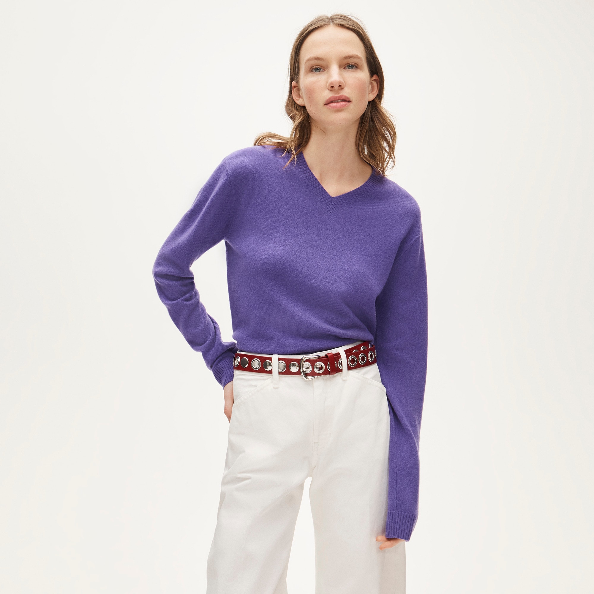 Cashmere high V-neck sweater