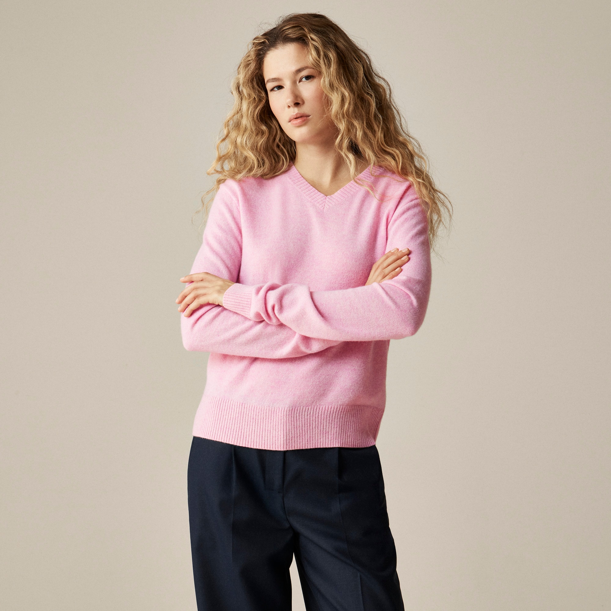 Cashmere high V-neck sweater
