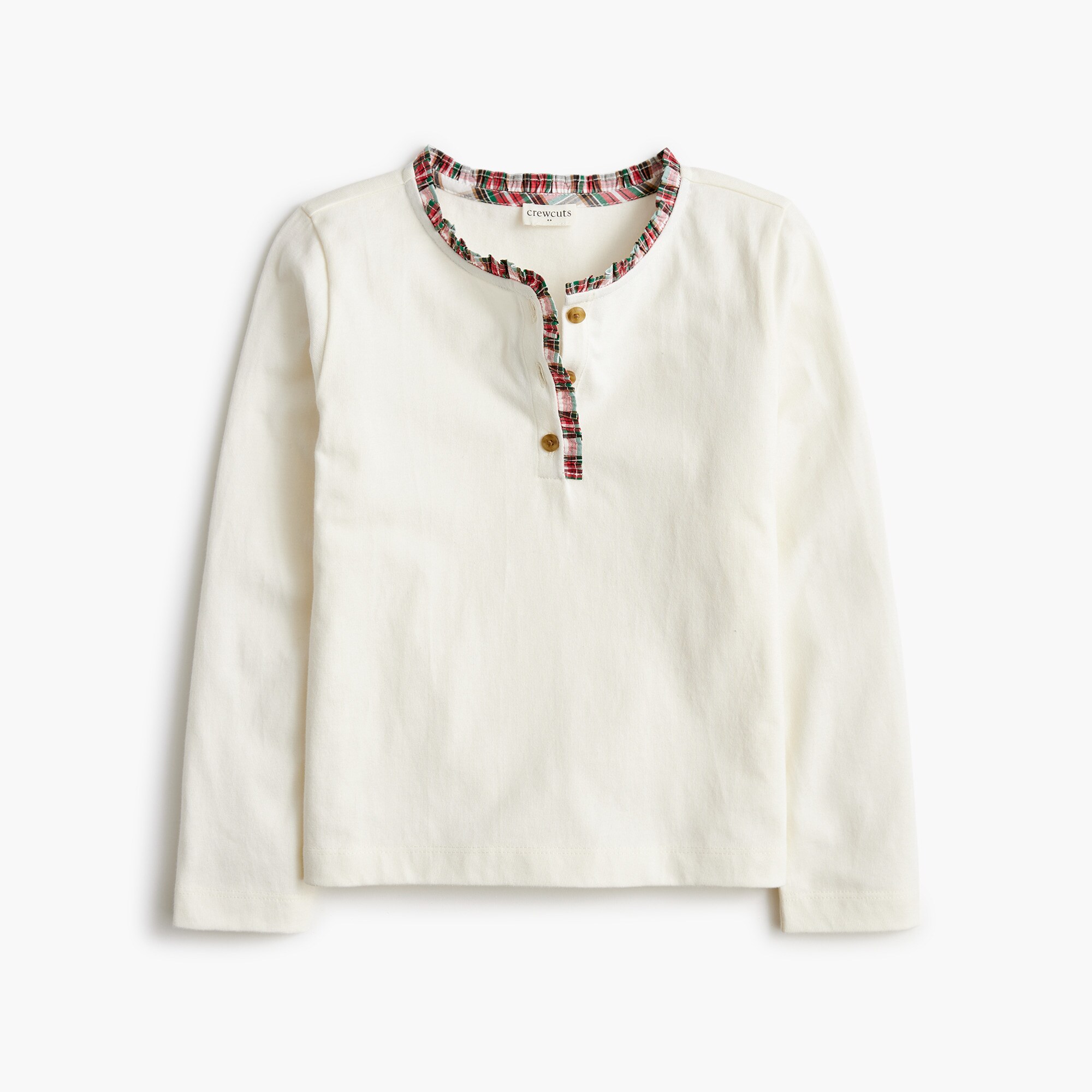 girls Girls' long-sleeve ruffle tartan henley tee