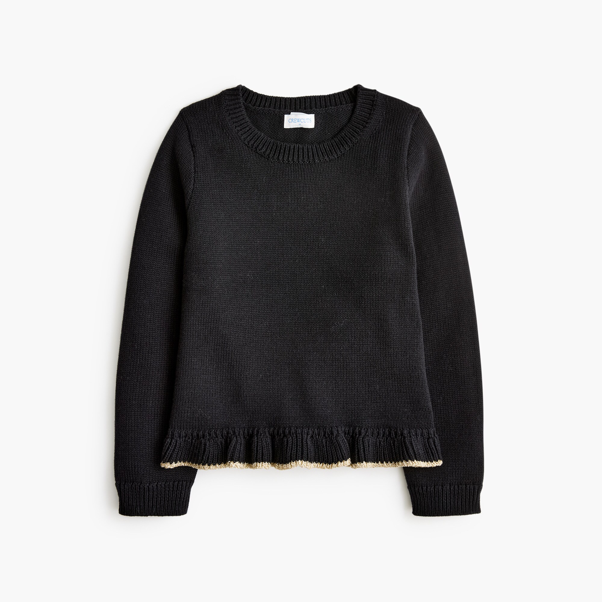  Girls' ruffle-hem sweater with metallic trim