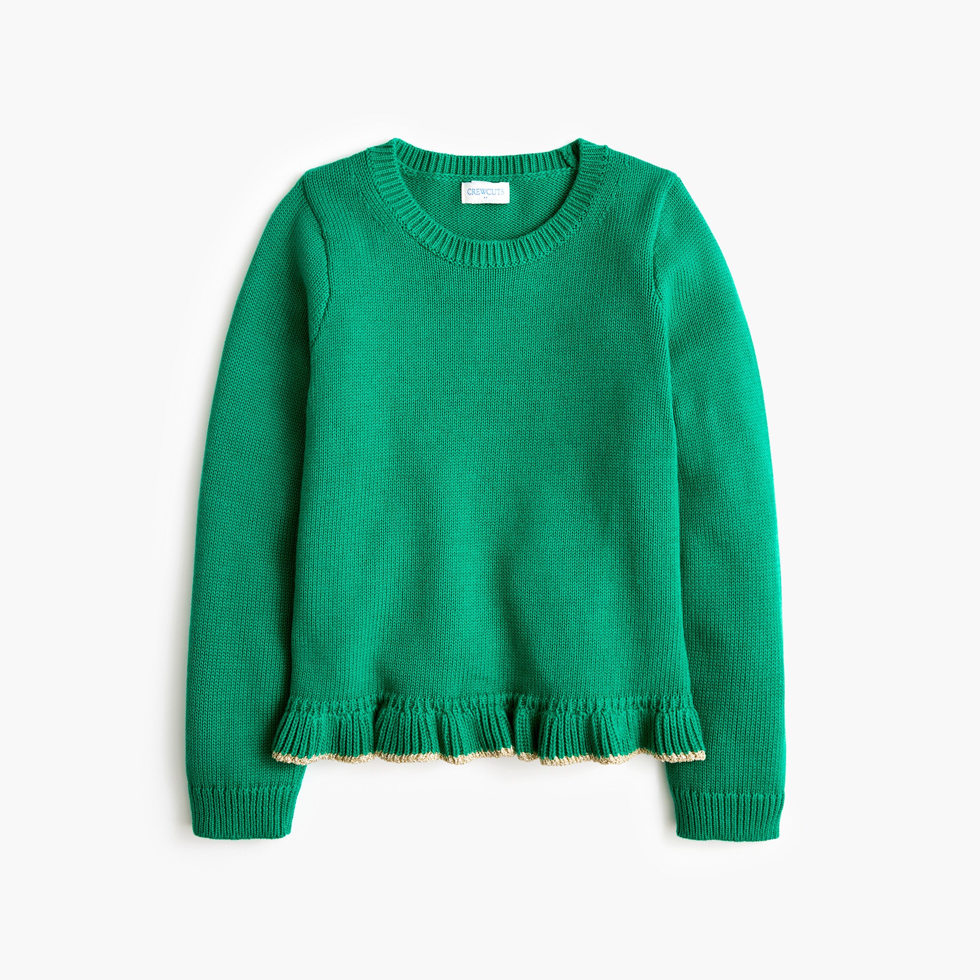  Girls' ruffle-hem sweater with metallic trim