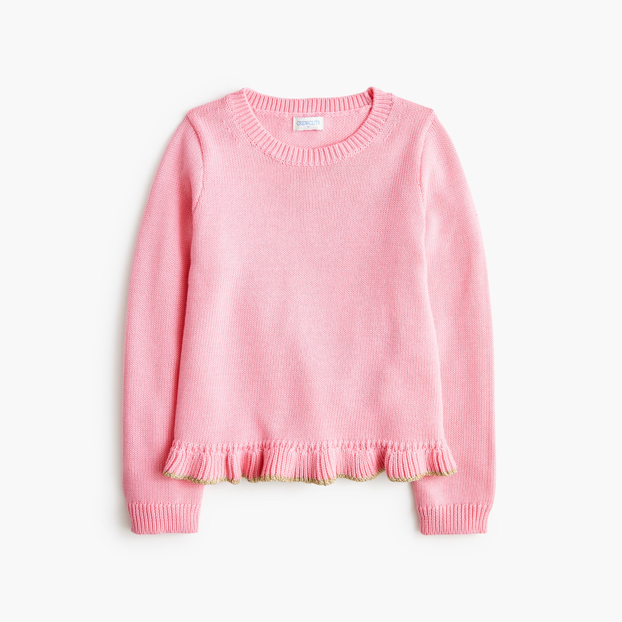 Girls' ruffle-hem sweater with metallic trim