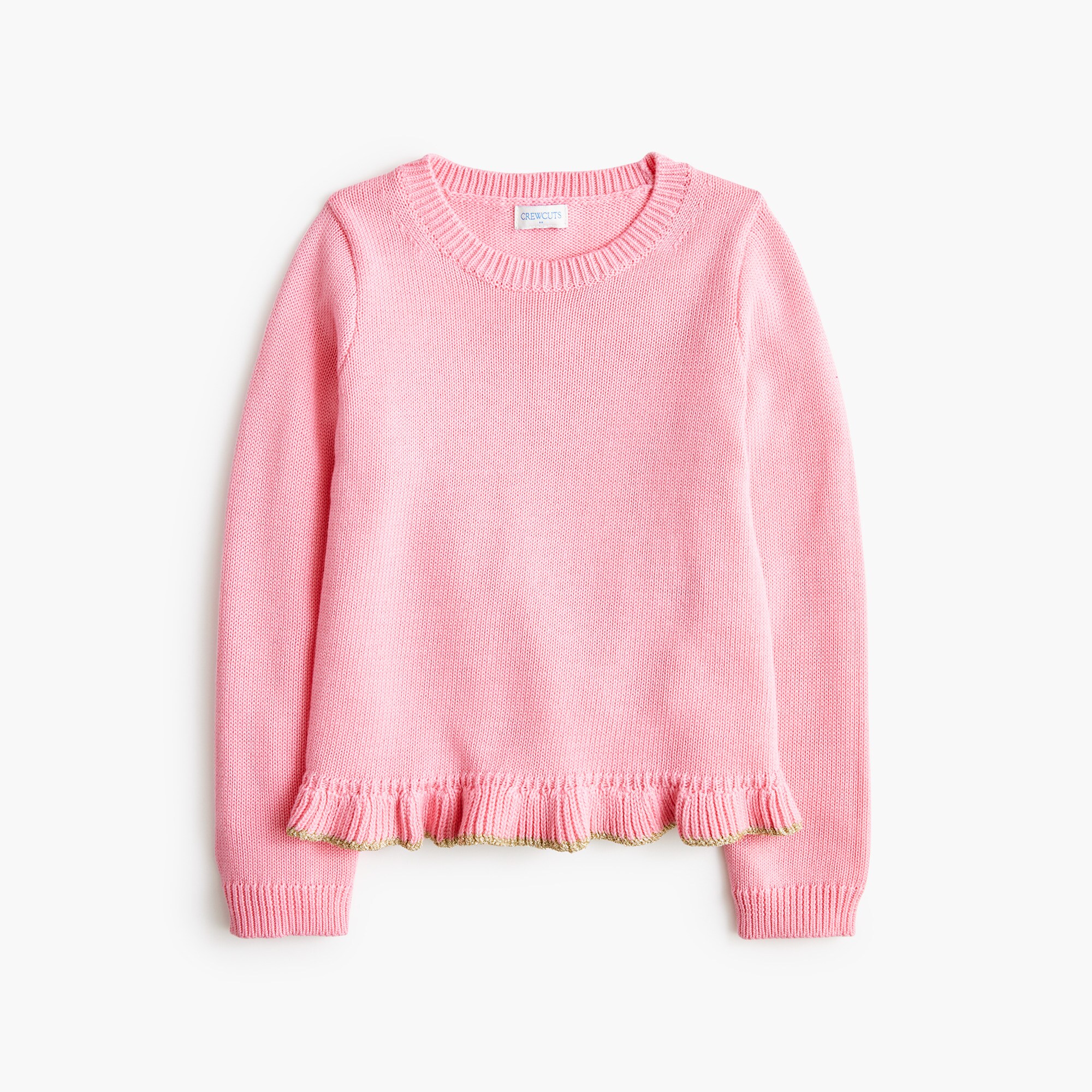 Girls' ruffle-hem sweater with metallic trim