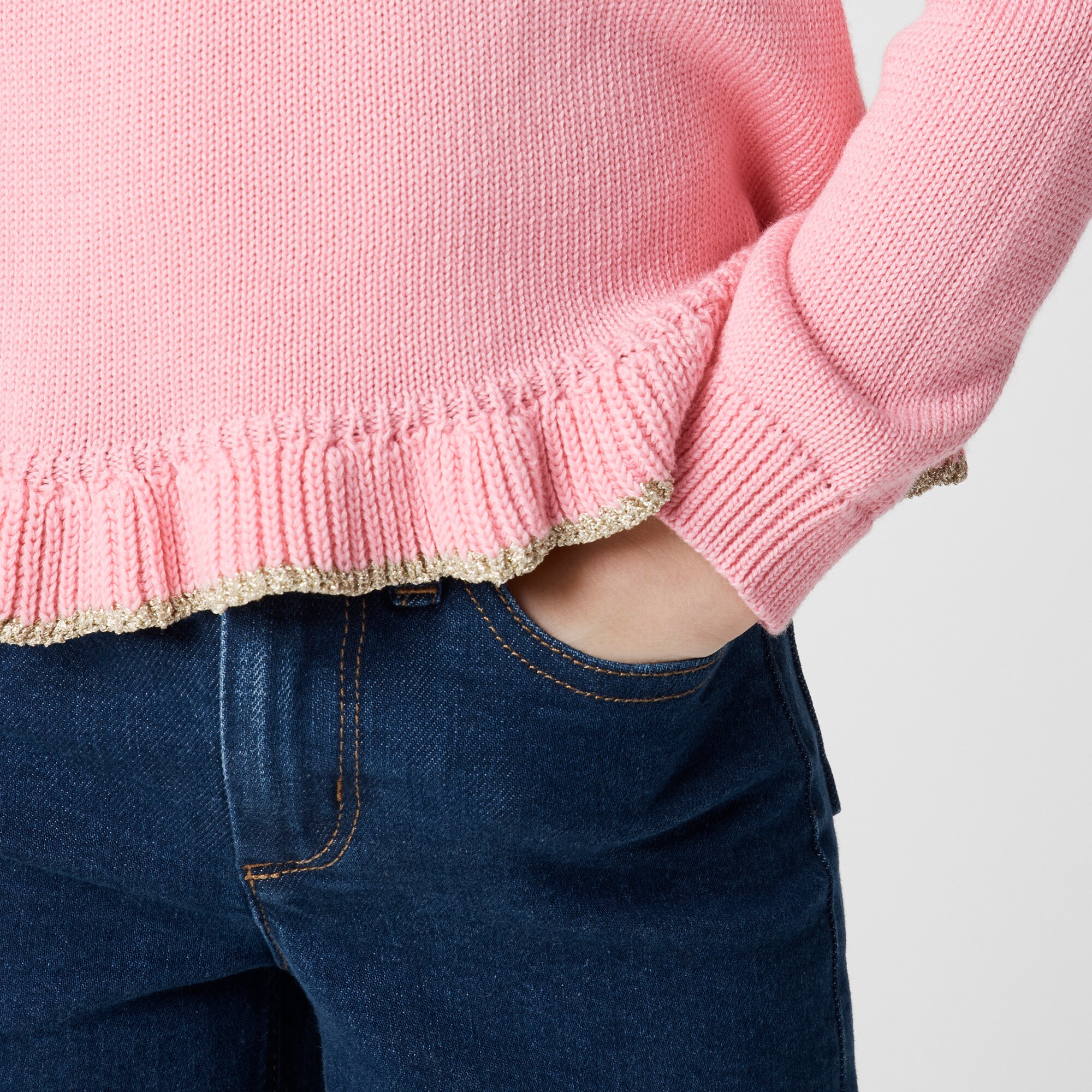 Girls' ruffle-hem sweater with metallic trim
