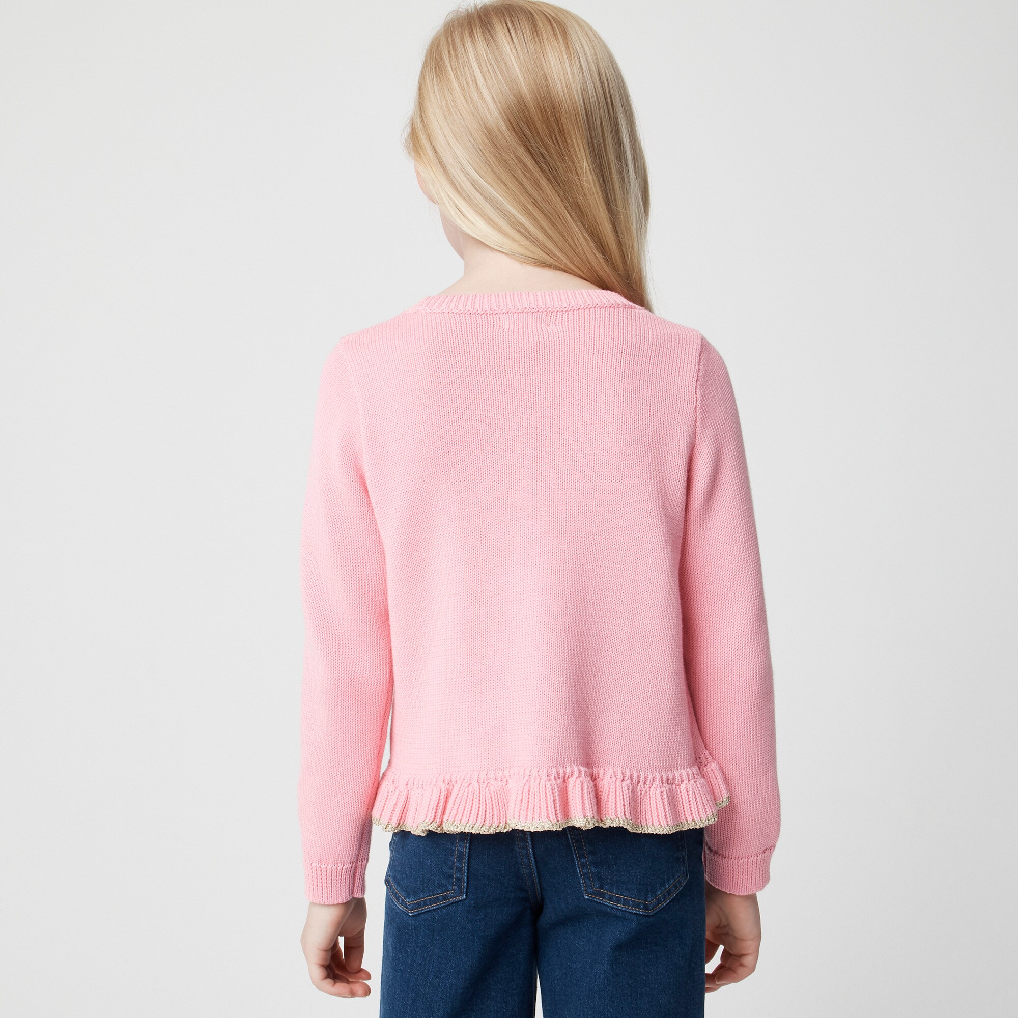 Girls' ruffle-hem sweater with metallic trim