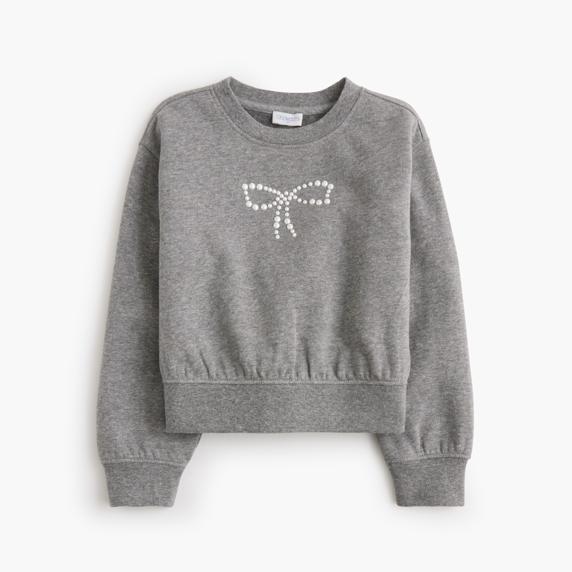 Girls' pearl-bow crewneck sweatshirt