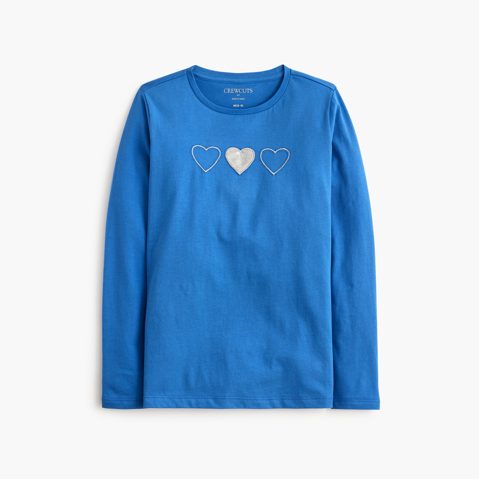  Girls' long-sleeve embroidered hearts graphic tee
