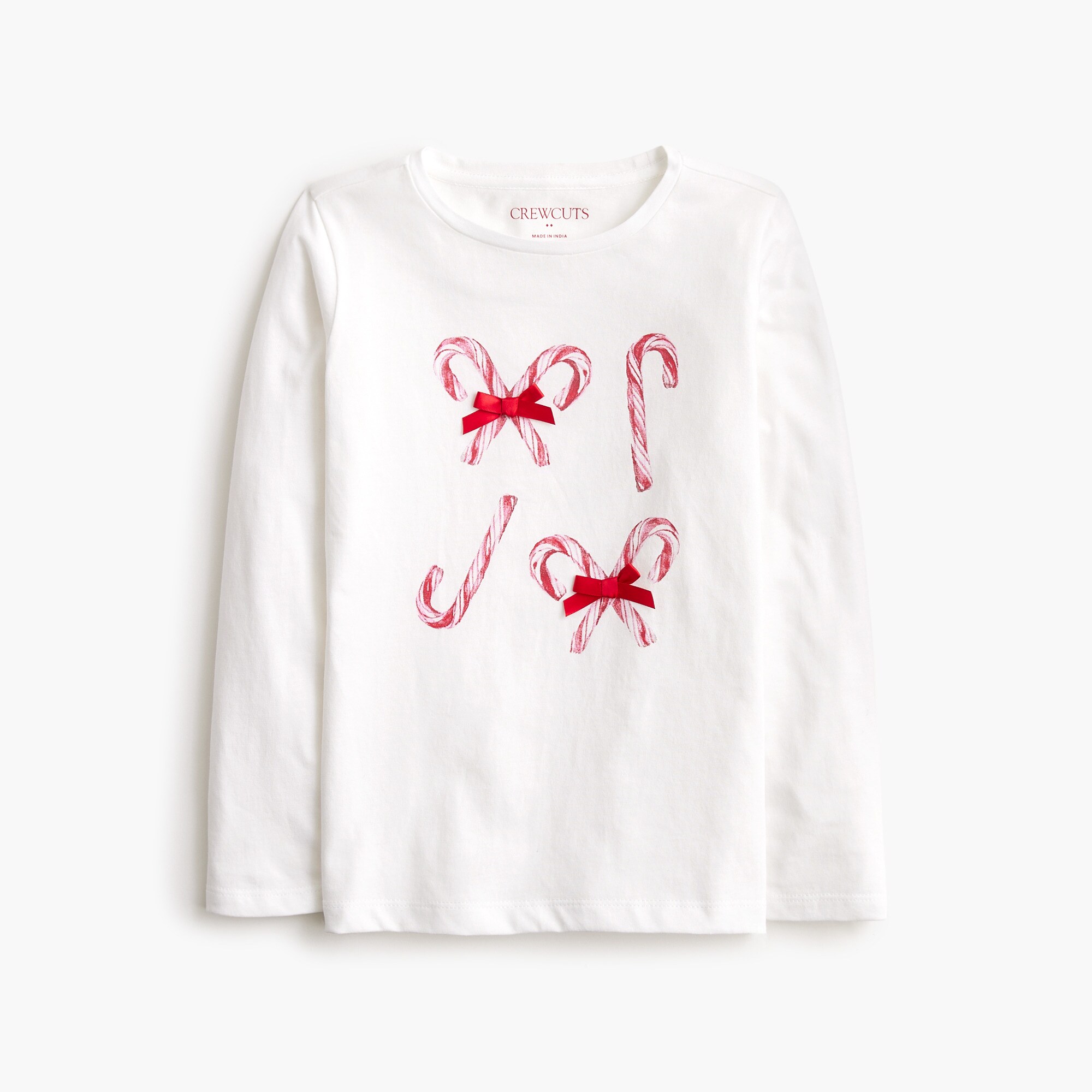  Girls' long-sleeve ribbon candy cane graphic tee