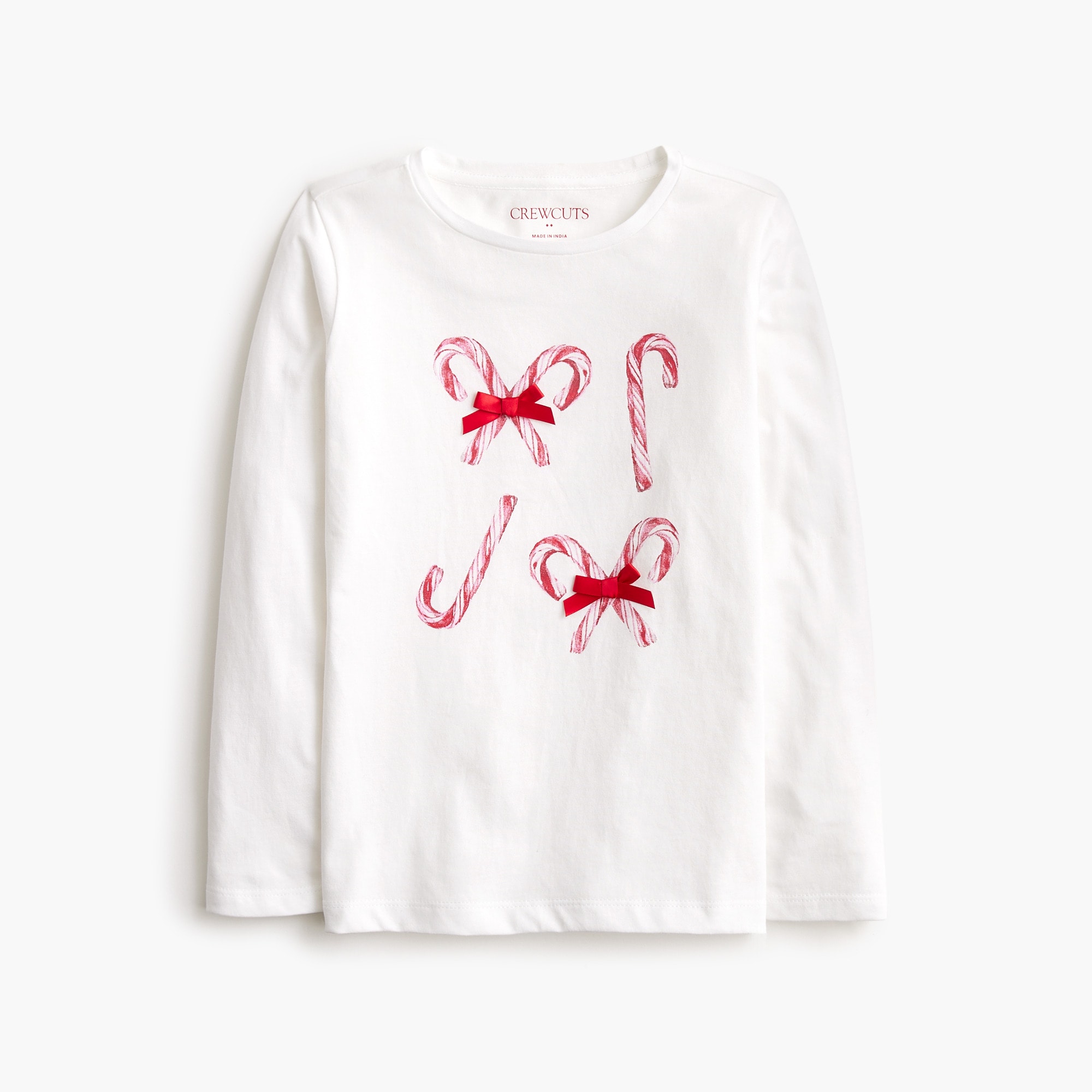 Girls' long-sleeve ribbon candy cane graphic tee