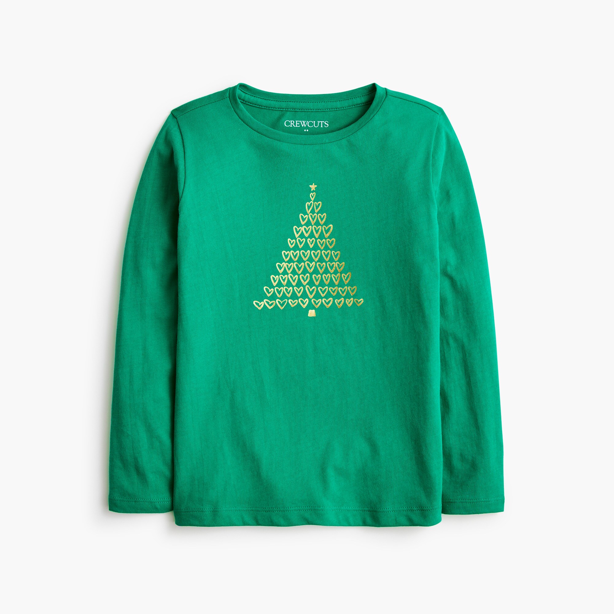 Girls' long-sleeve holiday hearts tree graphic tee