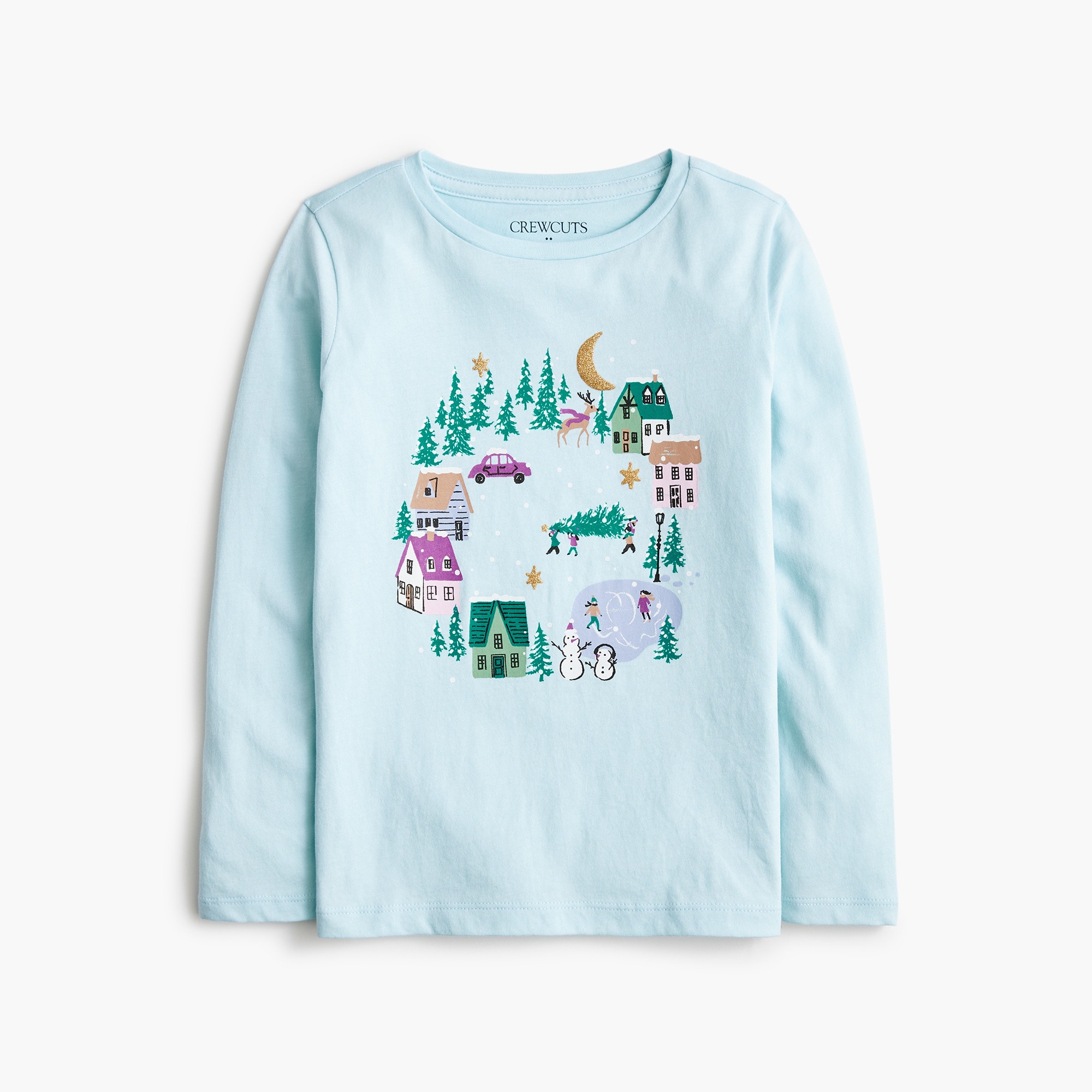 girls' long-sleeve glitter winter scene graphic tee for girls