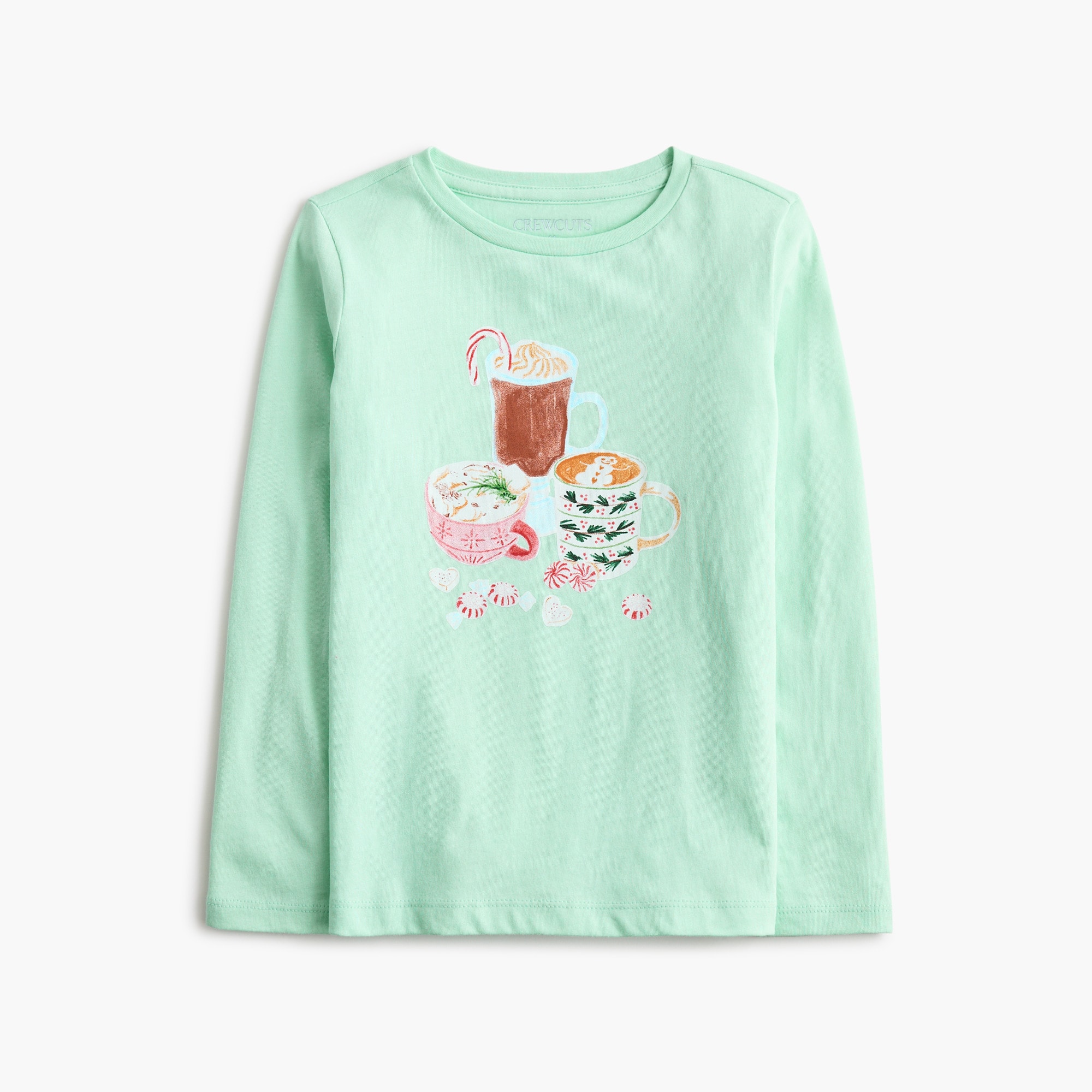  Girls' long-sleeve holiday hot chocolate graphic tee