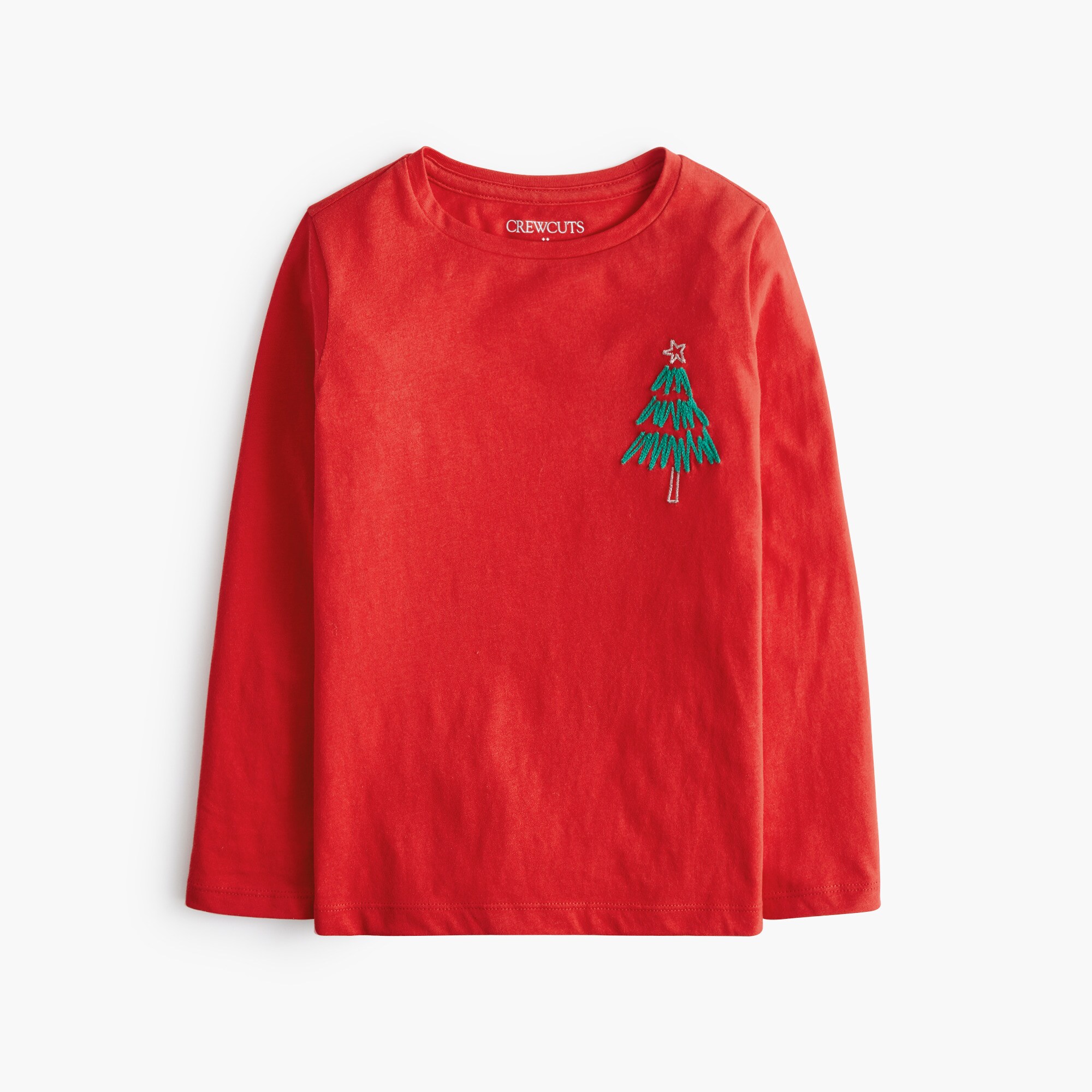 girls' embroidered holiday tree long-sleeve tee for girls