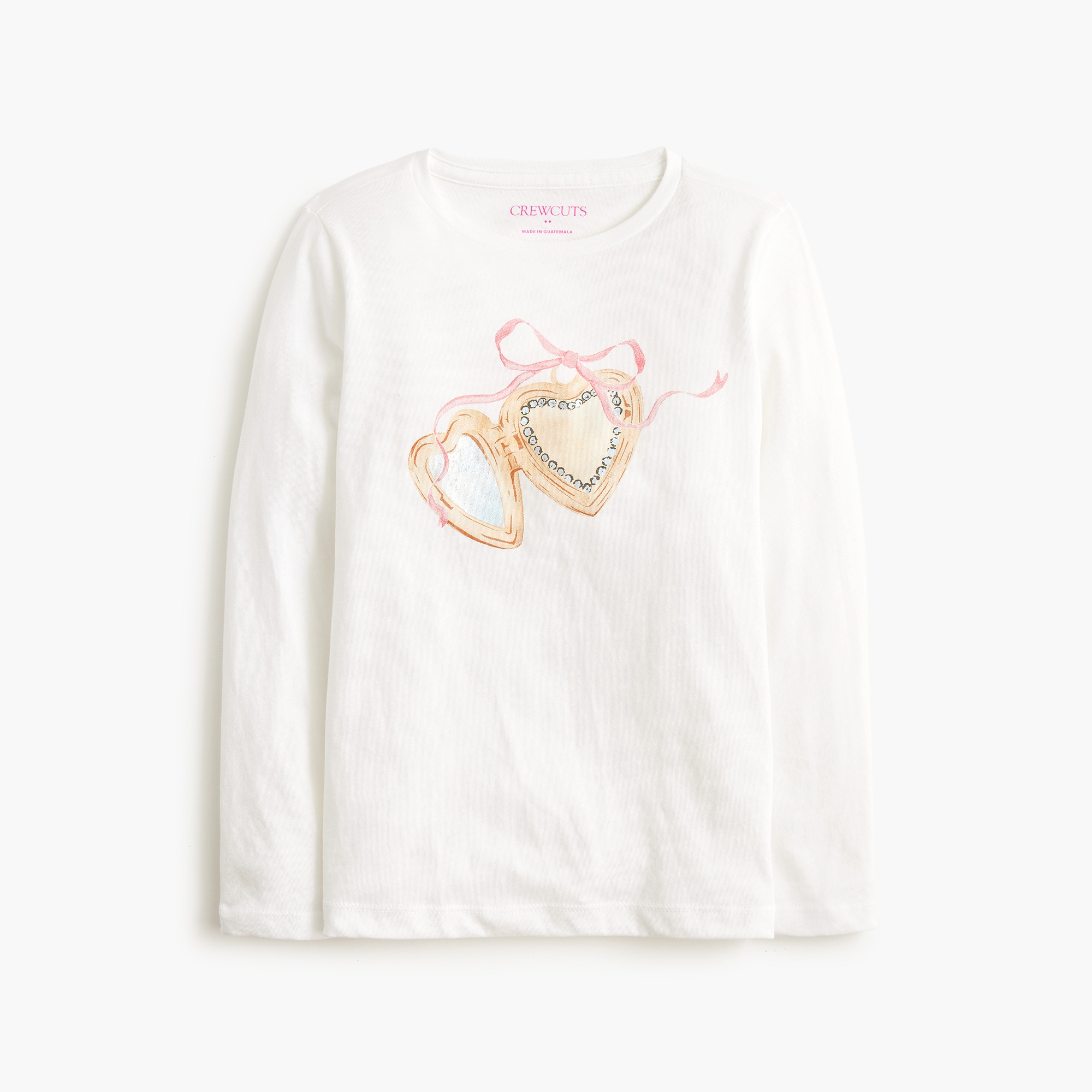  Girls' long-sleeve heart locket graphic tee
