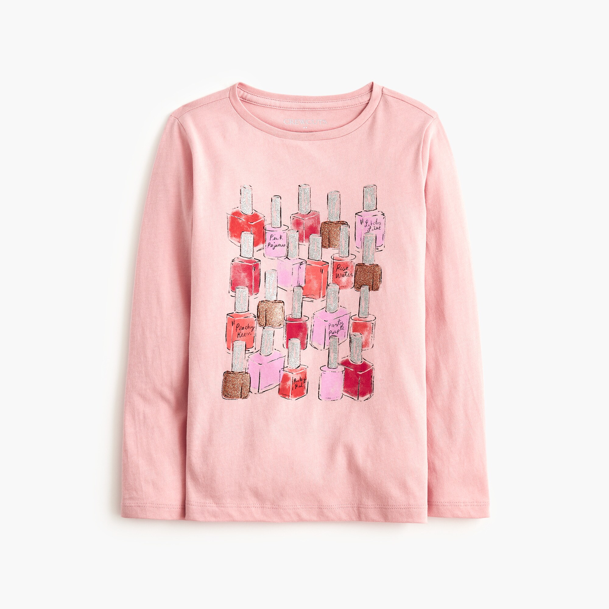  Girls' long-sleeve glitter polish graphic tee