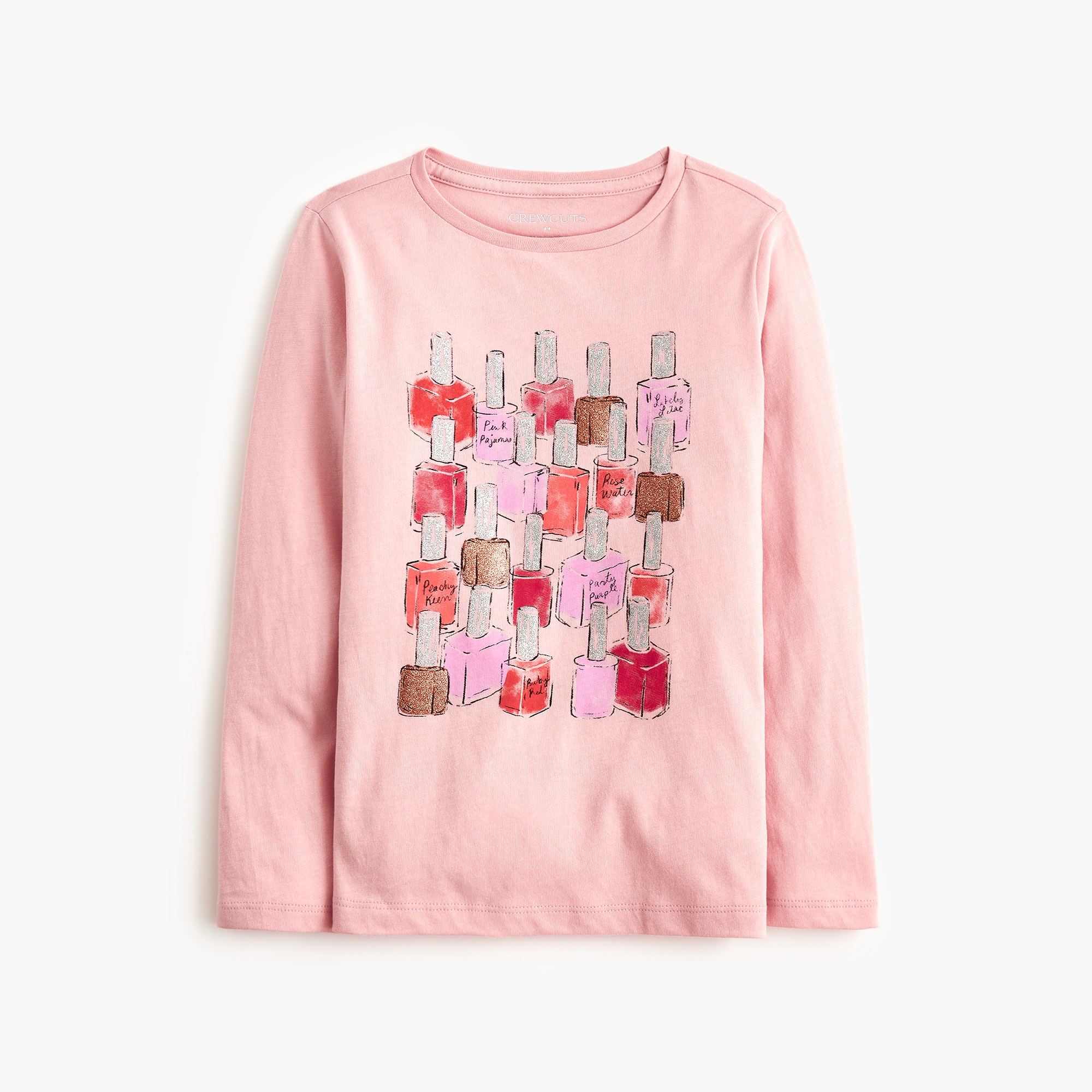 girls' long-sleeve glitter polish graphic tee for girls