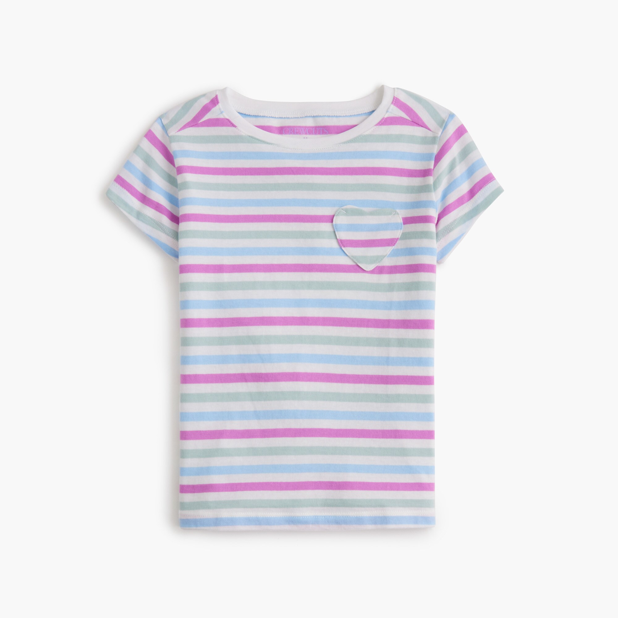 Girls' striped heart-pocket tee
