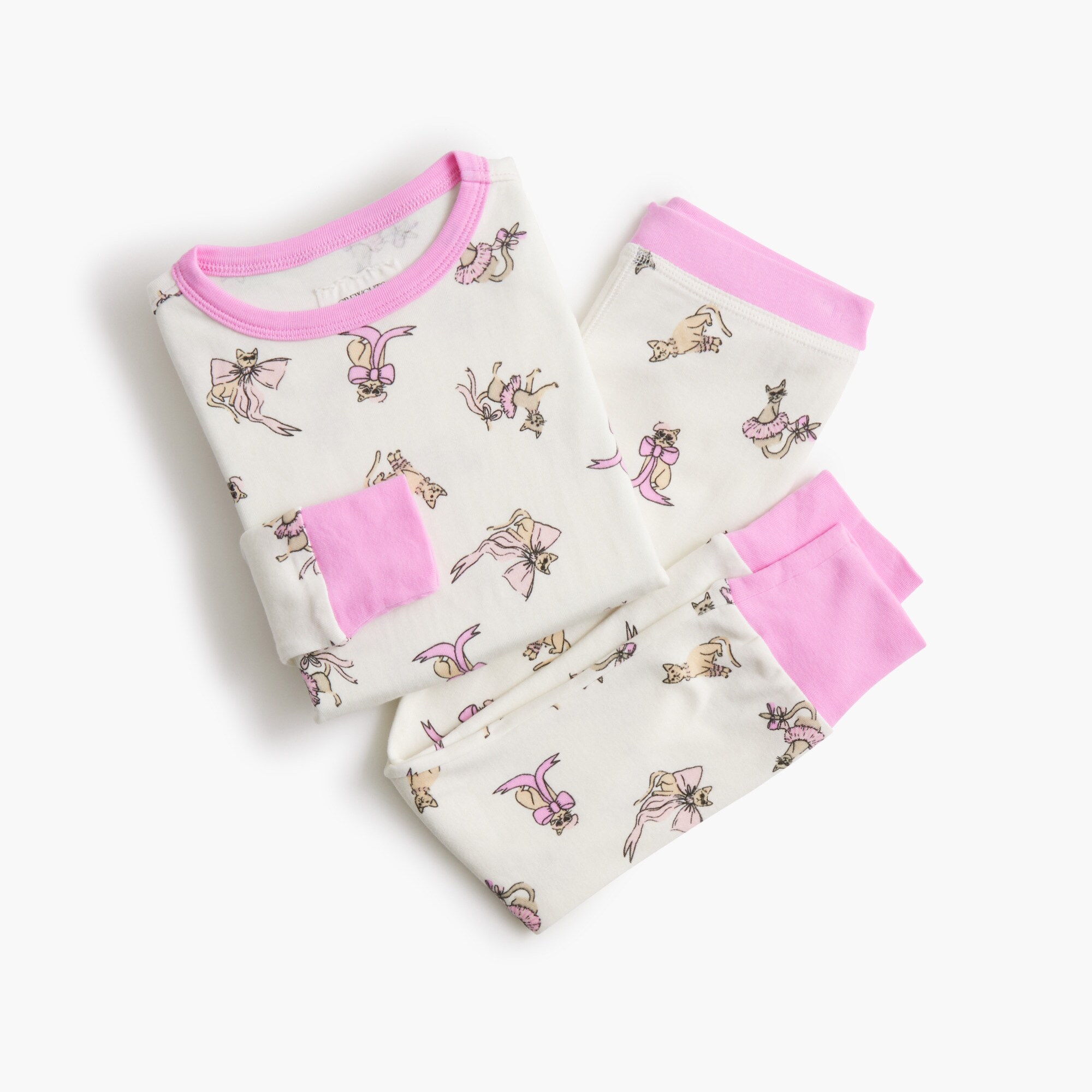 girls' long-sleeve bows and cats pajama set for girls
