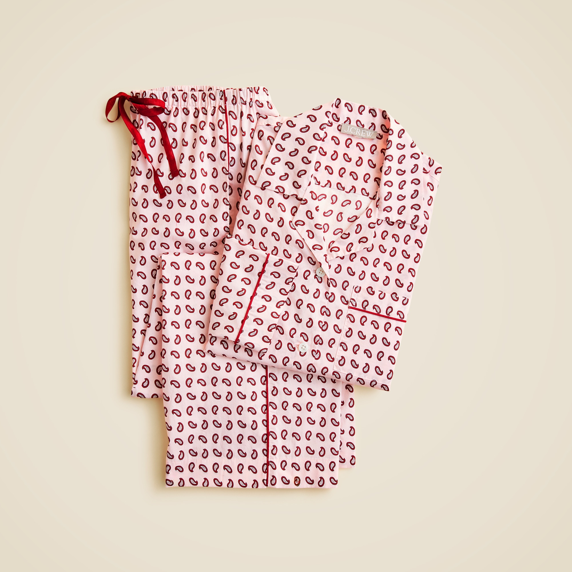  Cotton poplin long-sleeve pajama pant set in paisley print