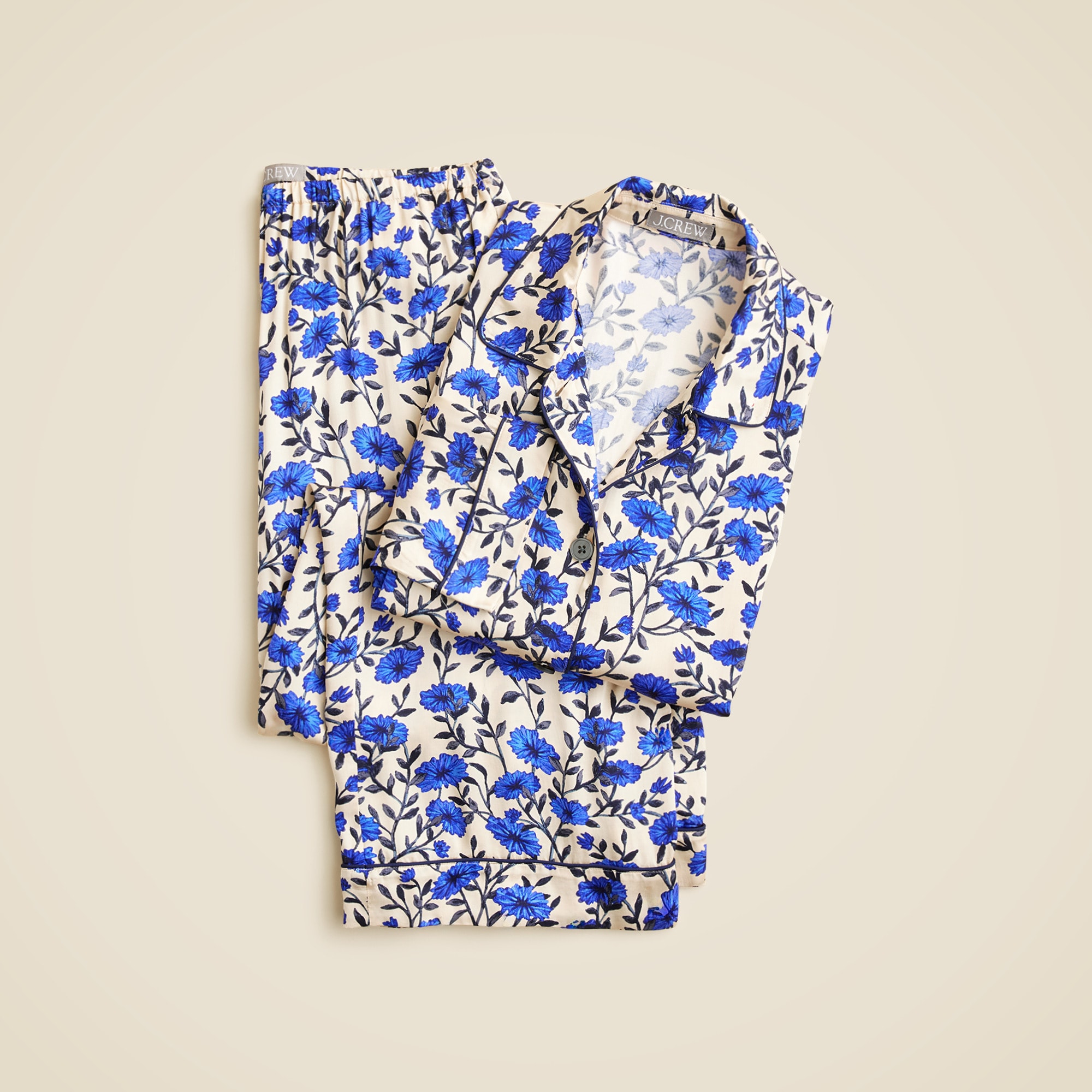  Soft-shine long-sleeve pajama pant set in floral print