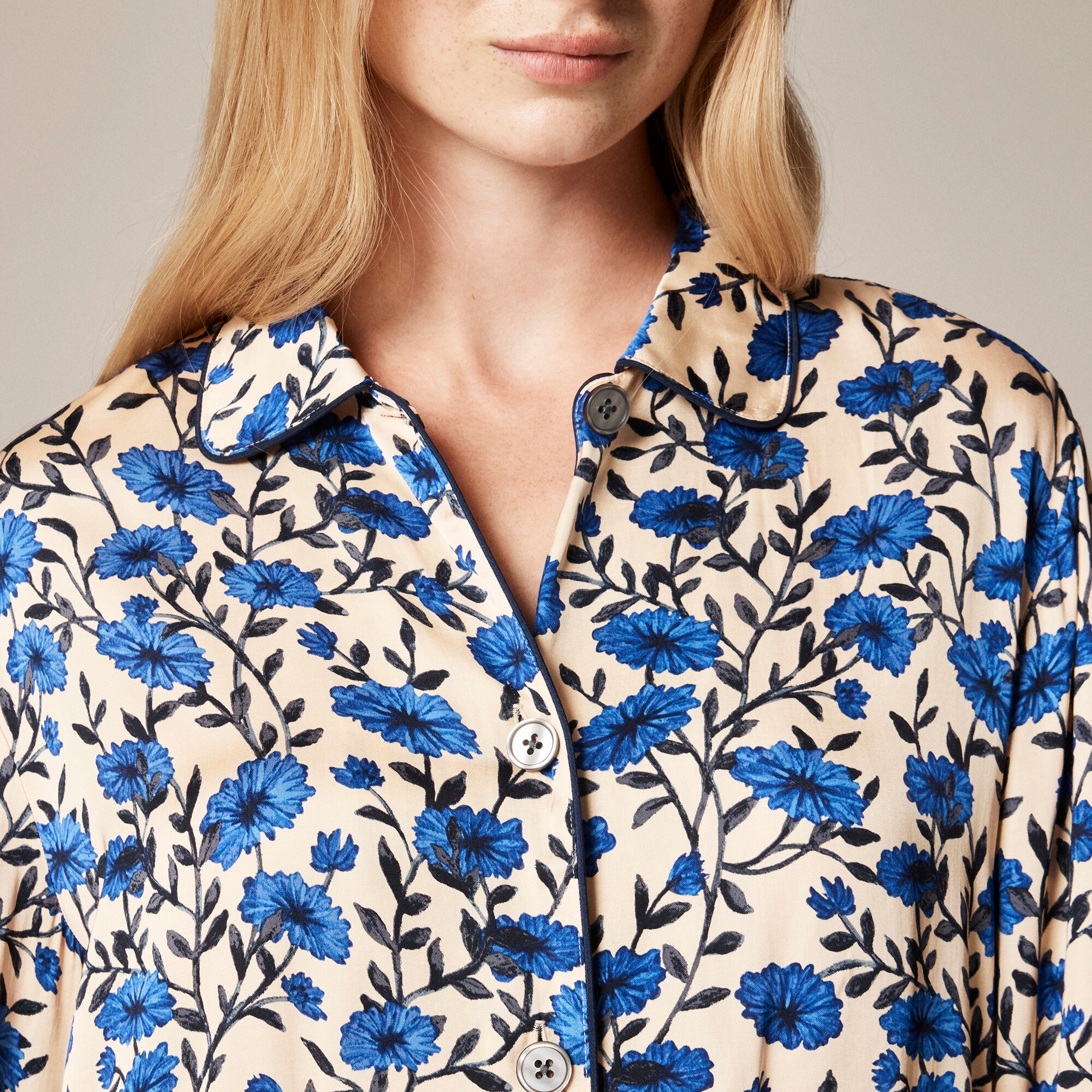 Soft-shine long-sleeve pajama pant set in floral print - thumbnail 2