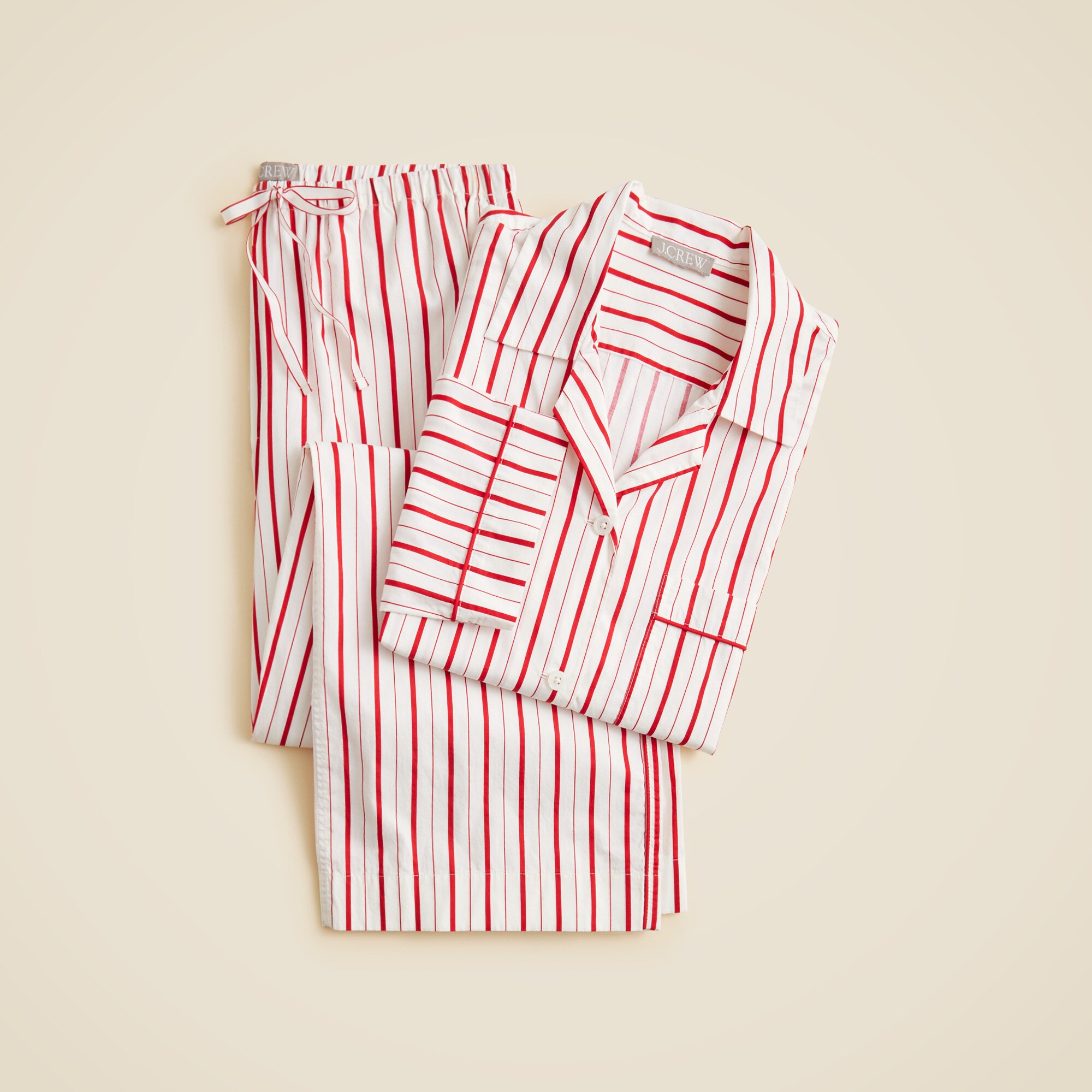  Cotton poplin long-sleeve pajama pant set in peppermint stripe