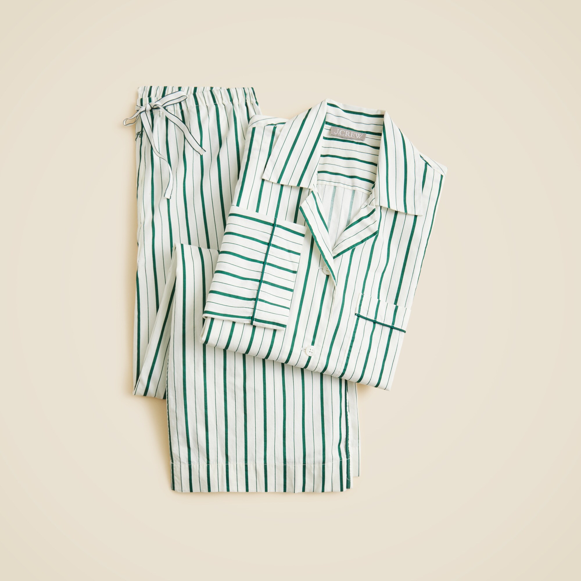 Cotton poplin long-sleeve pajama pant set in peppermint stripe