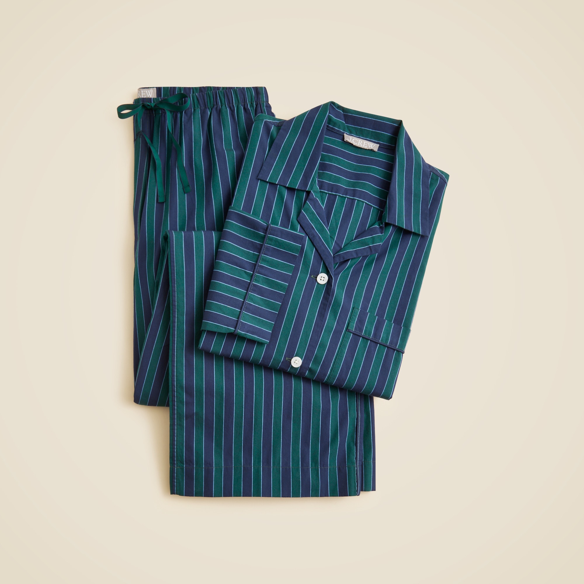  Cotton poplin long-sleeve pajama pant set in peppermint stripe