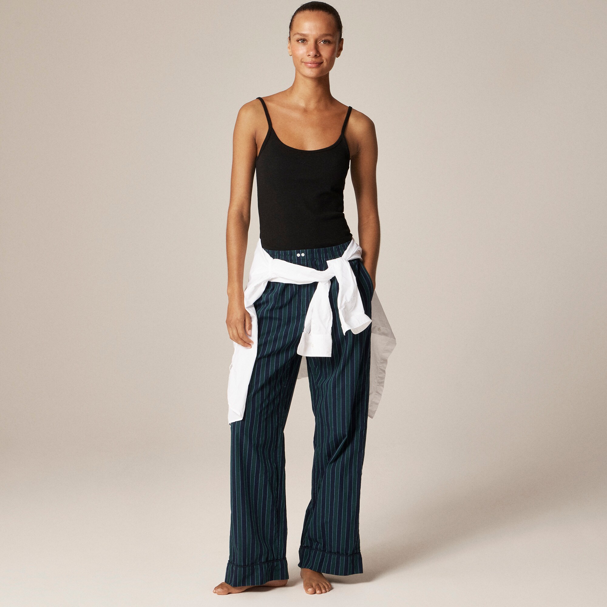 womens Cotton poplin pajama pant in peppermint stripe