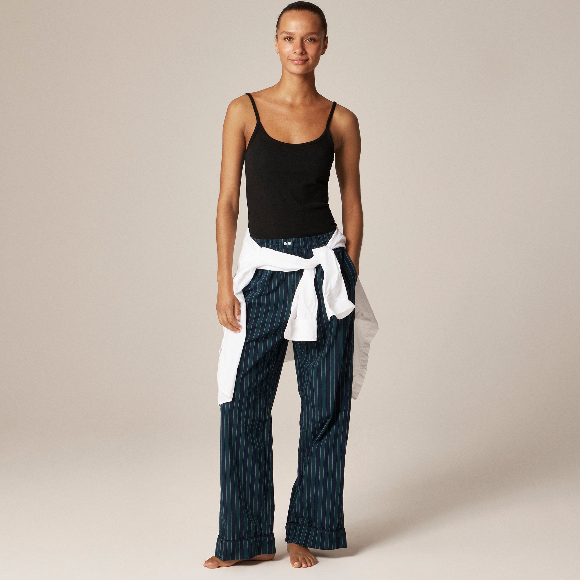 Cotton Poplin Pajama Pant In Peppermint Stripe For Women | J.Crew