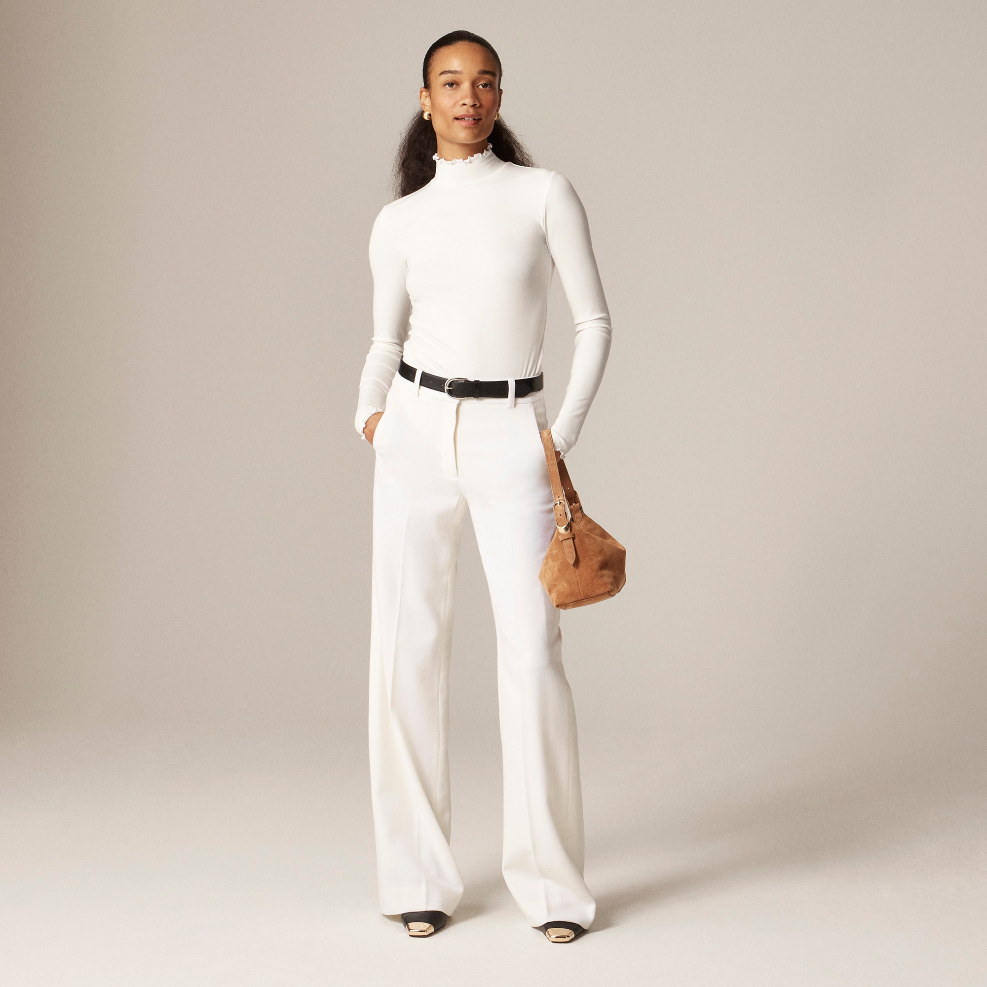 Refined rib lettuce-trim turtleneck