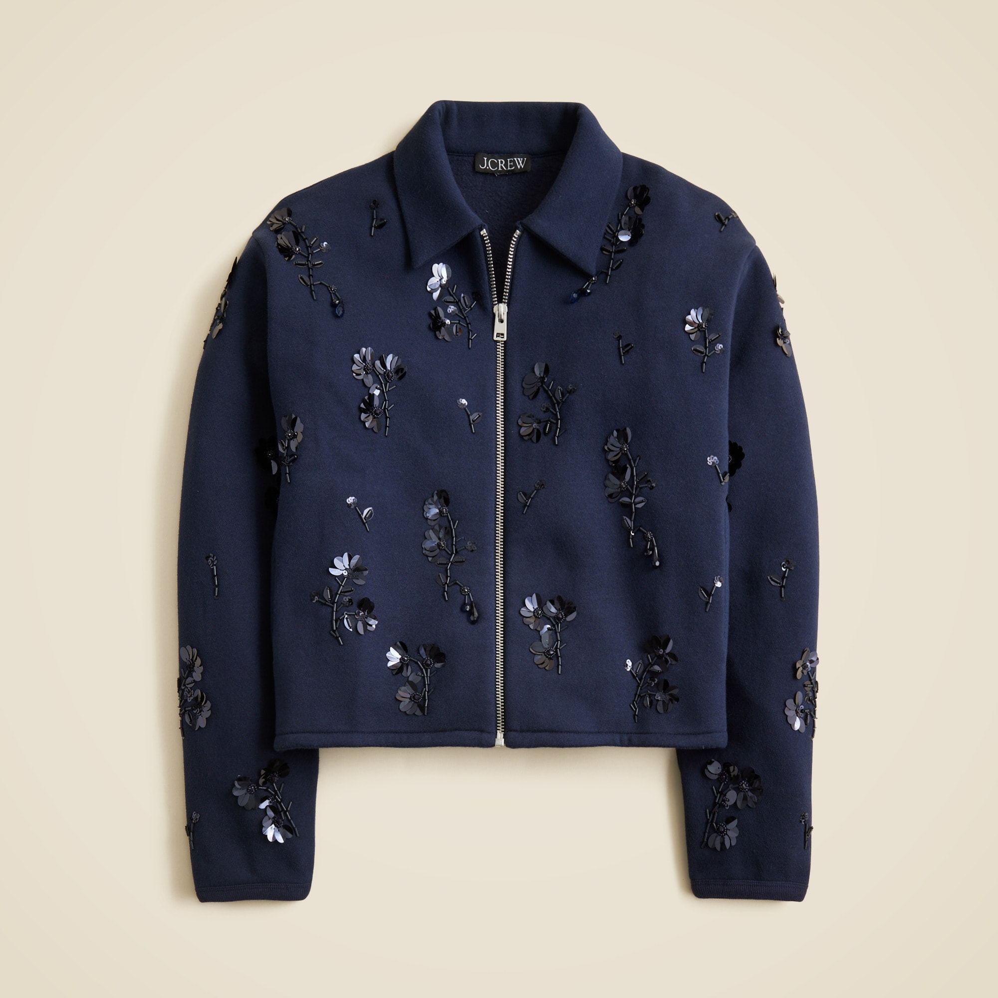 Embellished Bomber Jacket In Heritage Fleece For Women | J.Crew