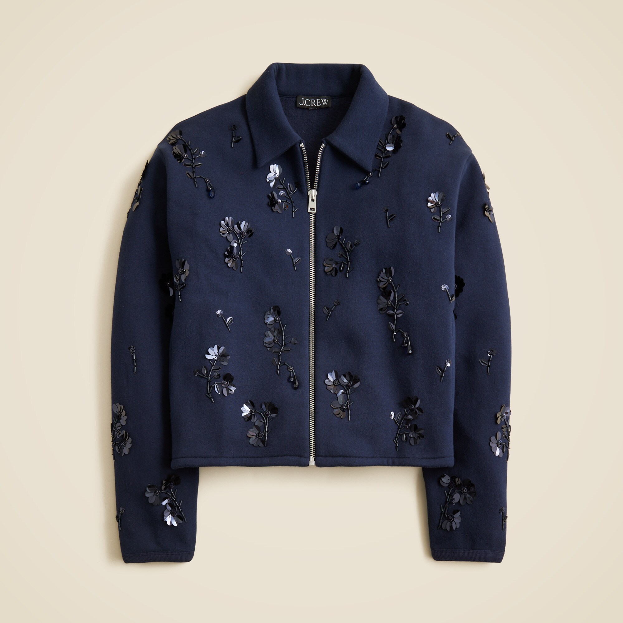 Embellished bomber jacket in heritage fleece