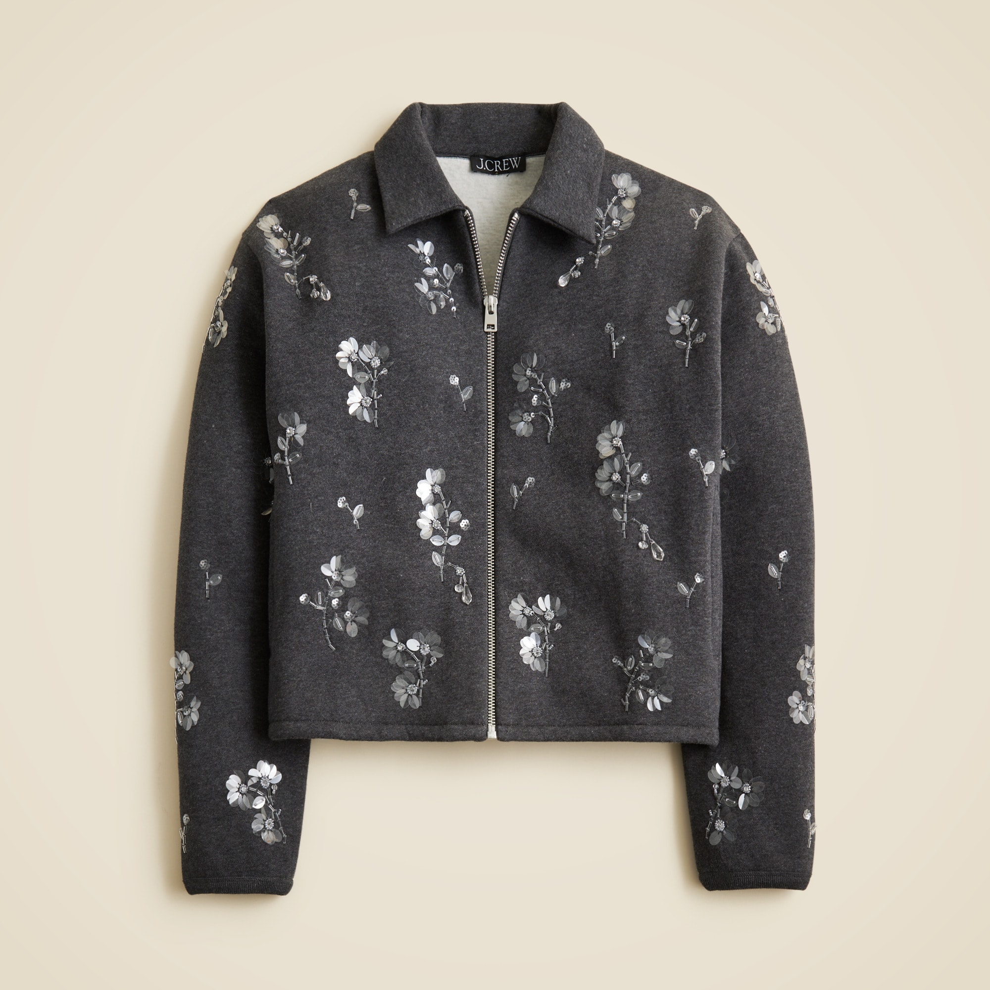 Embellished bomber jacket in heritage fleece