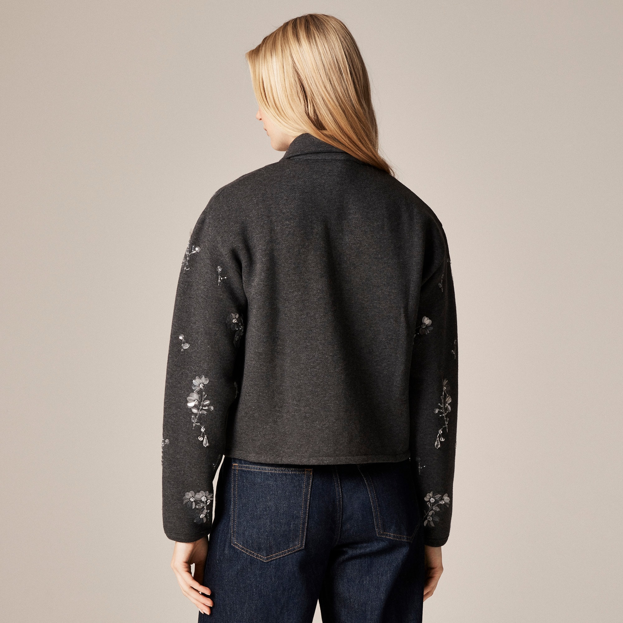 Embellished bomber jacket in heritage fleece