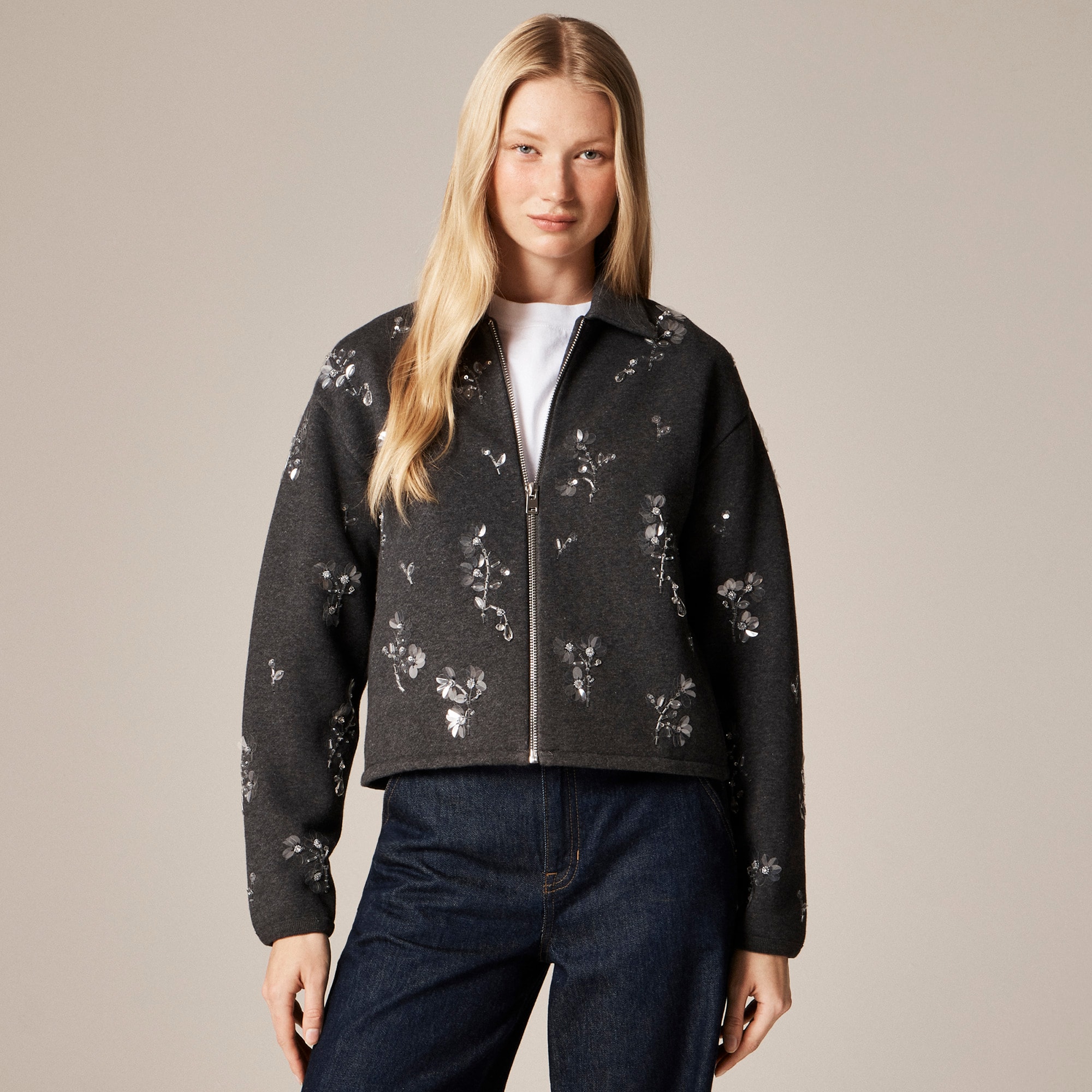 womens Embellished bomber jacket in heritage fleece